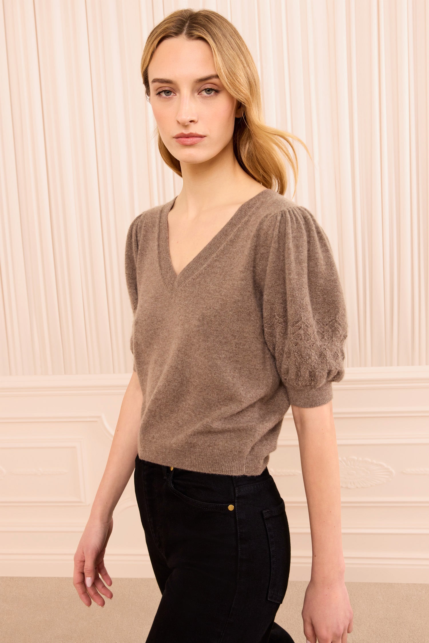 Reina Puff Cashmere Top - Driftwood