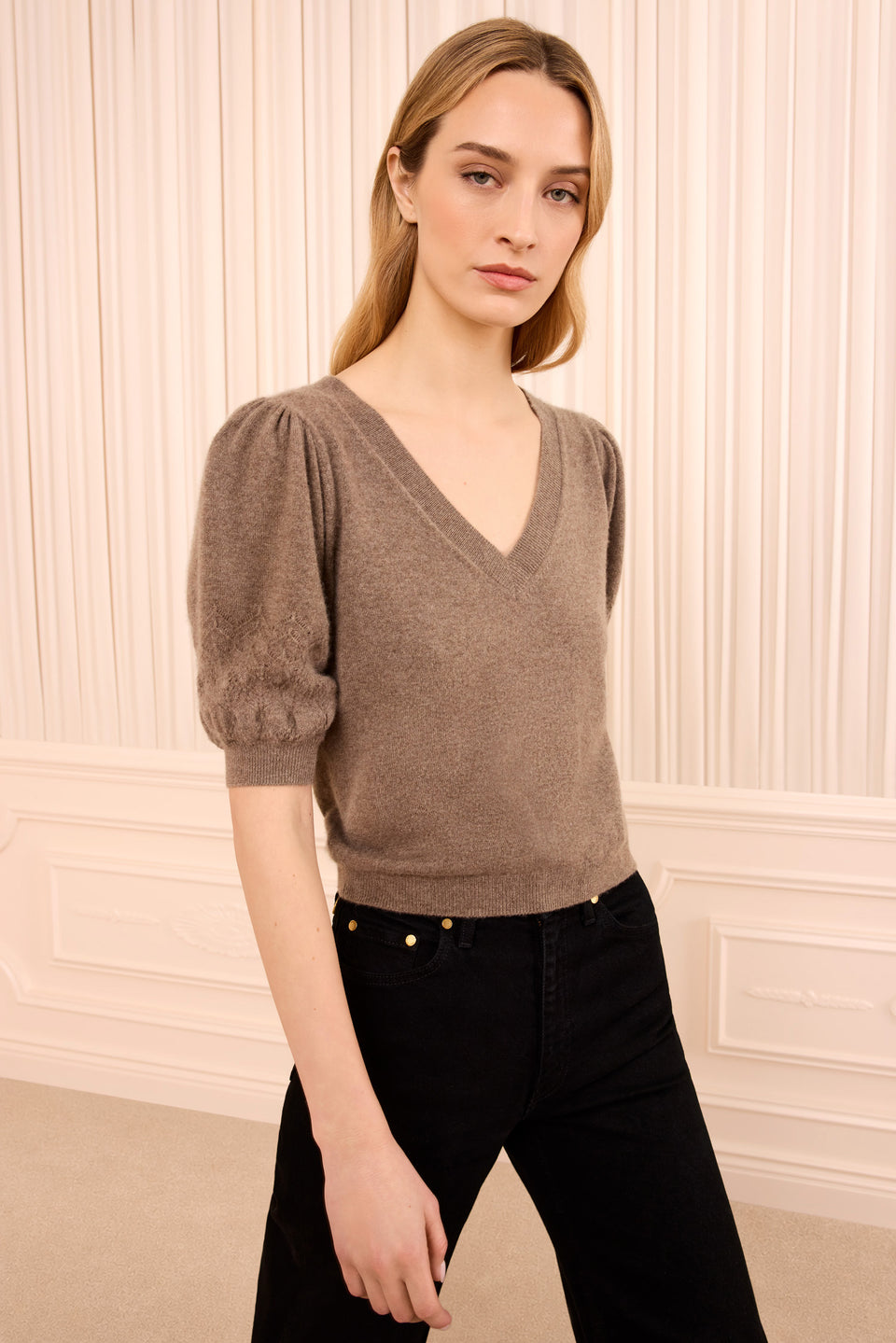 Reina Puff Cashmere Top - Driftwood