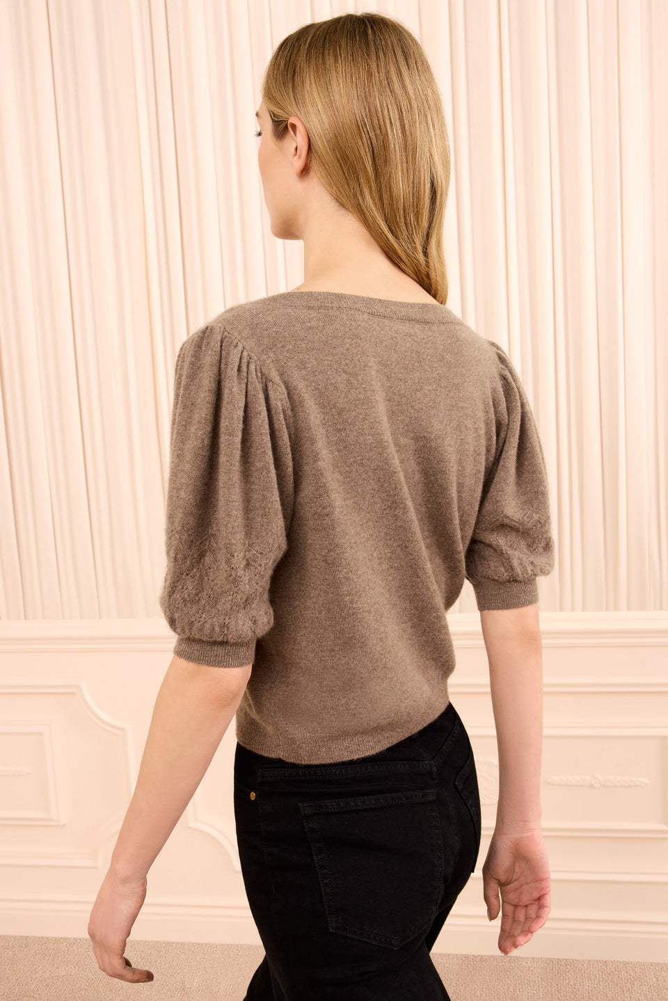 Reina Puff Cashmere Top - Driftwood