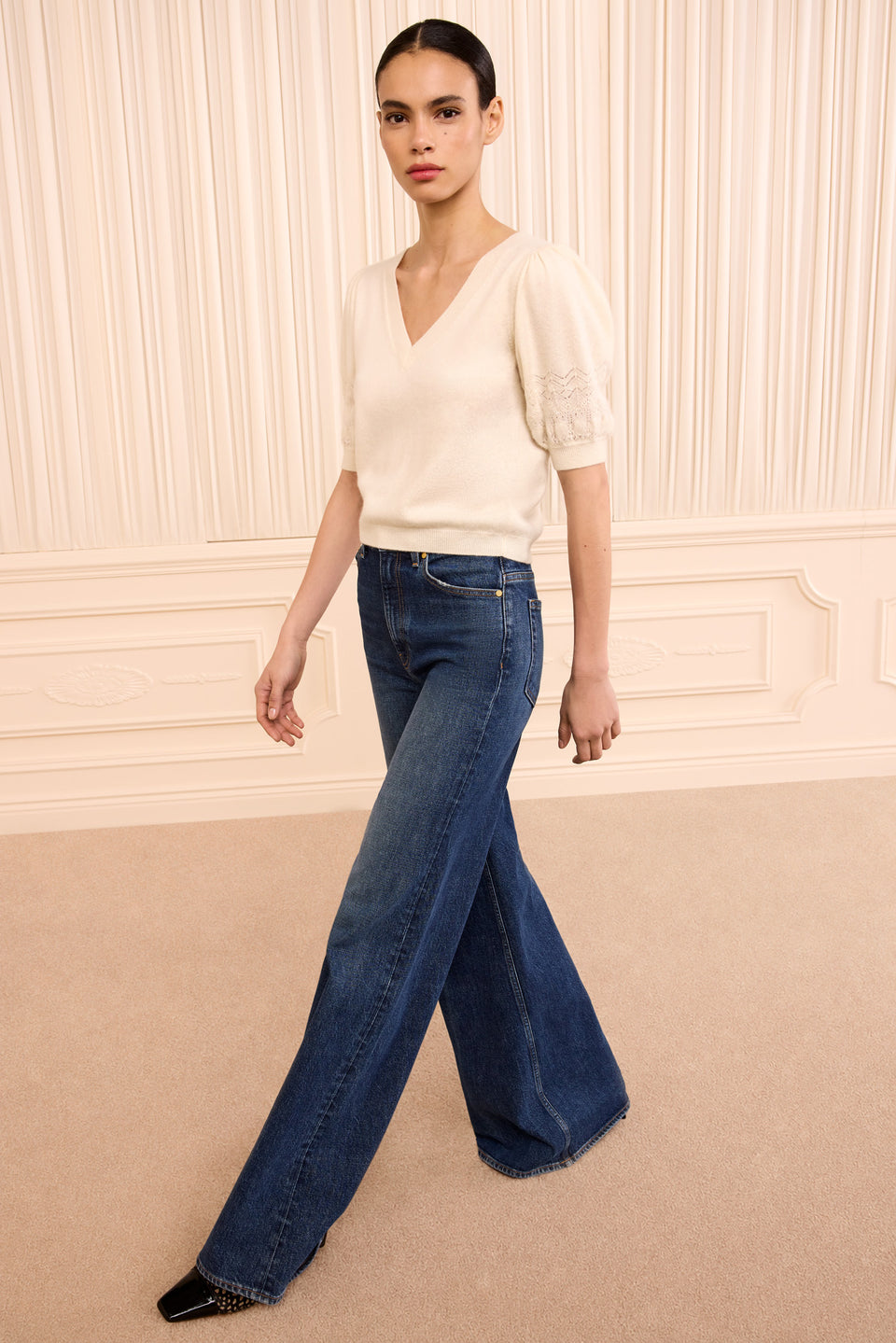 Reina Puff Cashmere Top - Pearl