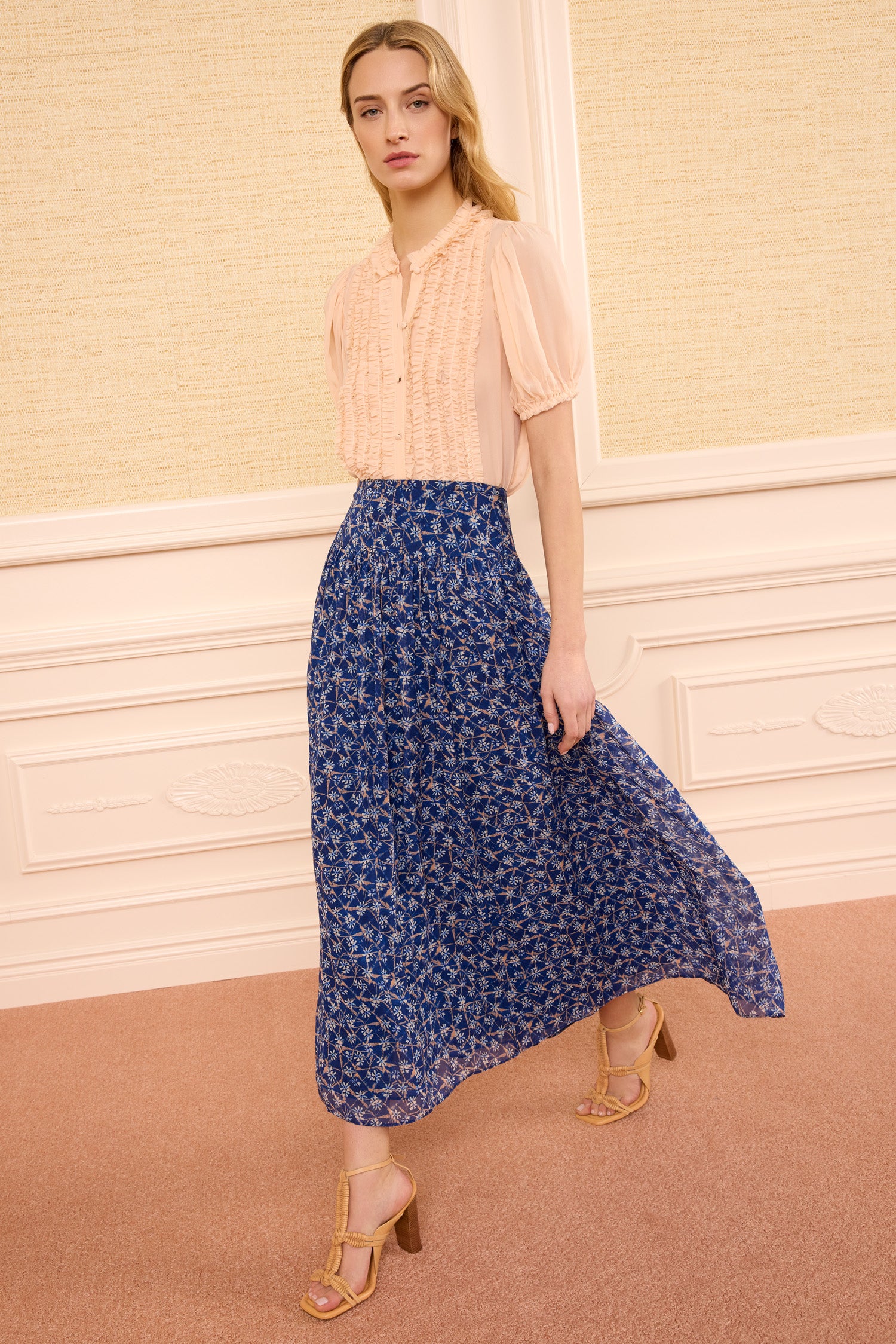 Reina Skirt - Dusk Printed Silk Midi Length Skirt - Ulla Johnson