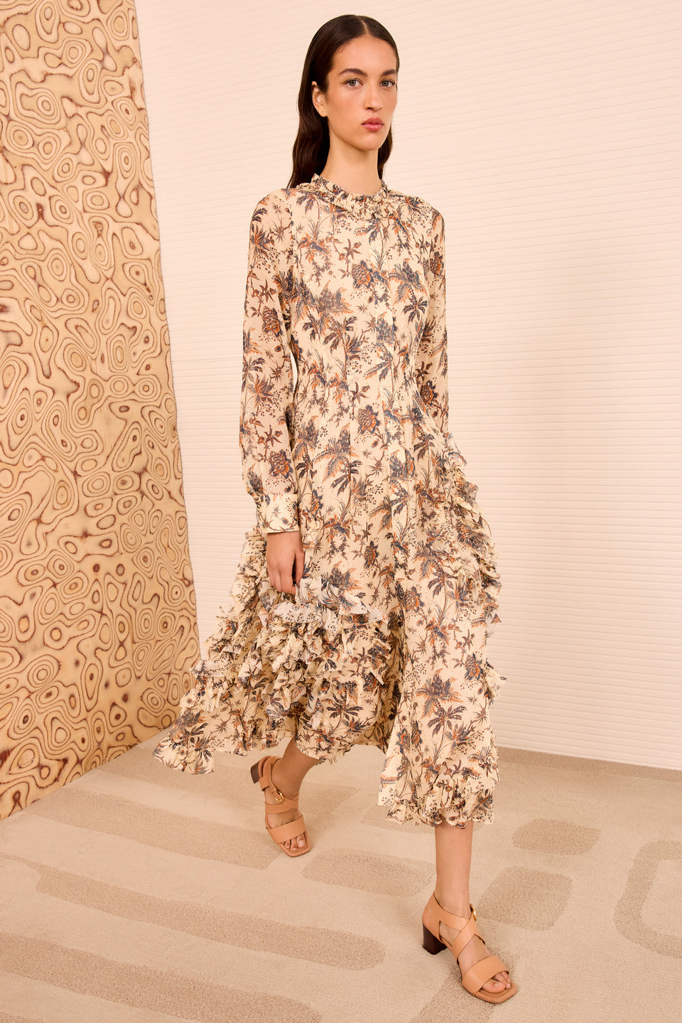Rhea LS Shirt Dress w/ Ruffle Skirt - Cameo