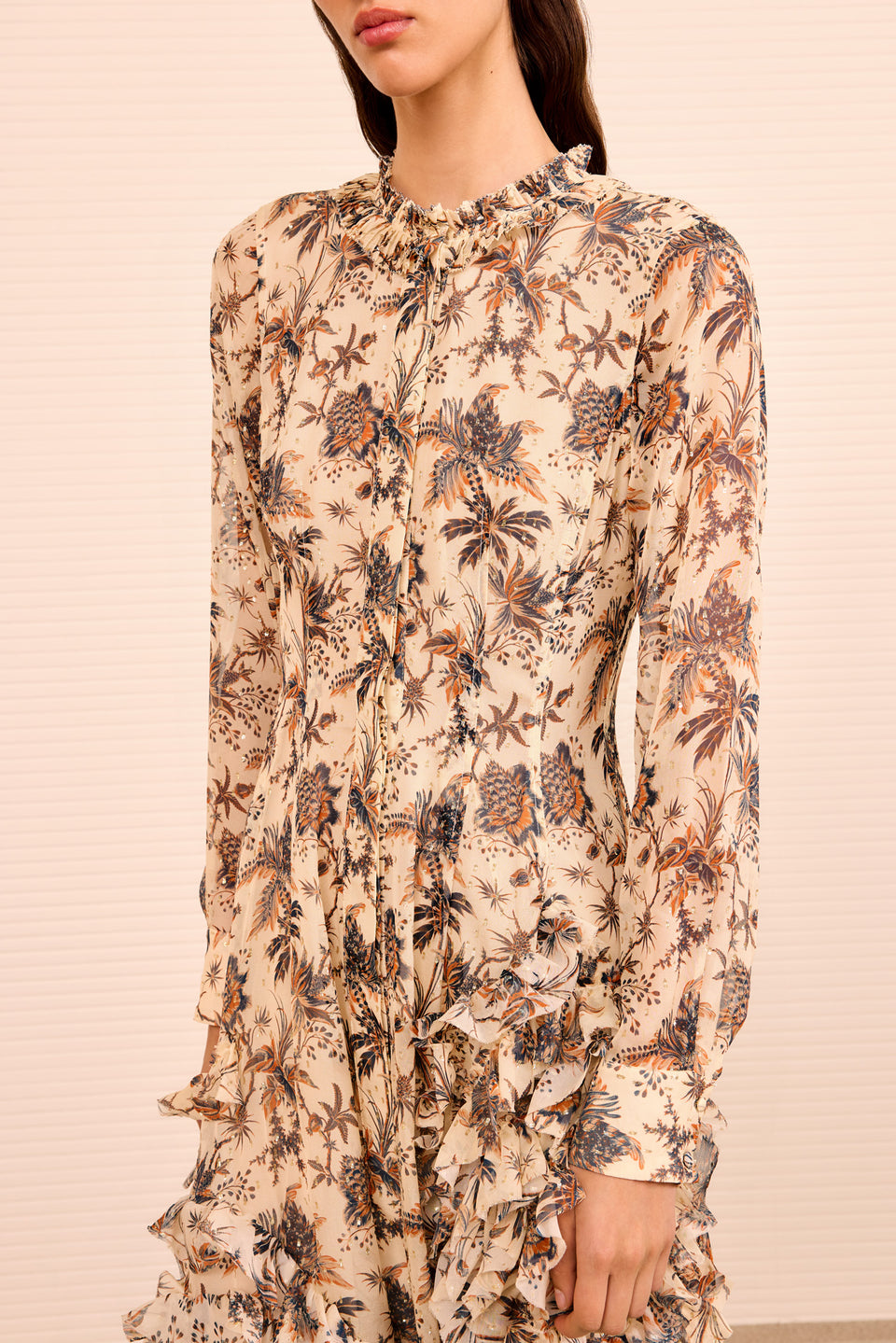 Rhea LS Shirt Dress w/ Ruffle Skirt - Cameo