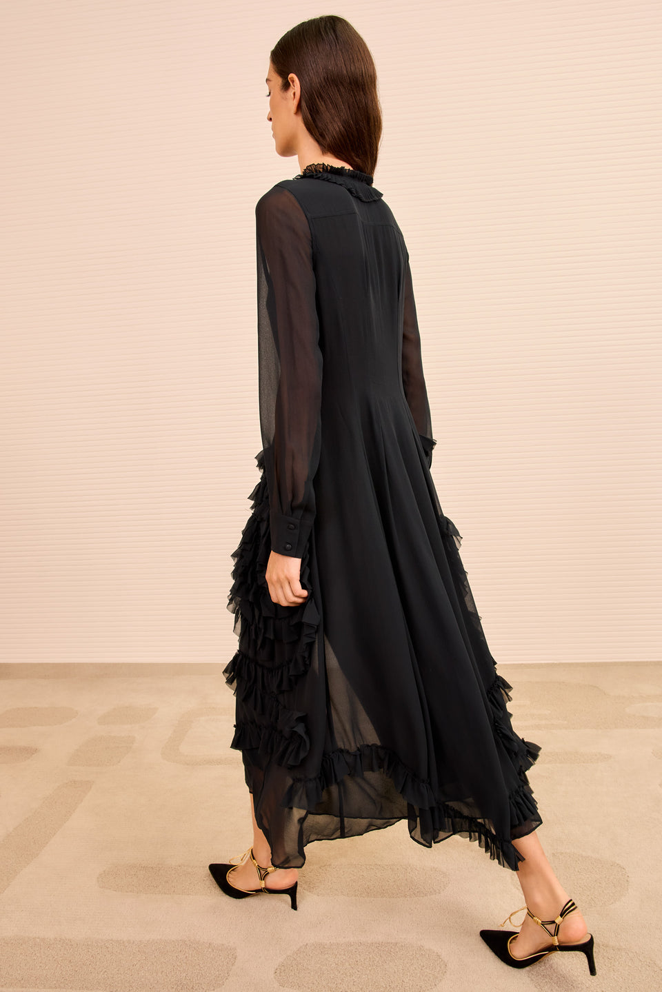 Rhea LS Shirt dress w/ Ruffle Skirt - Noir