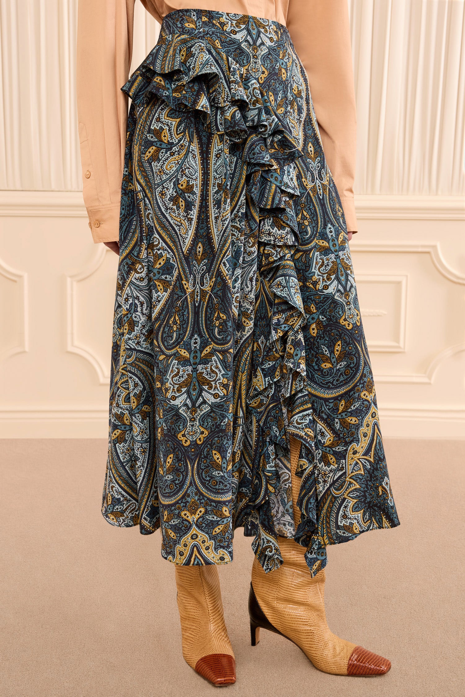 Ulla Johnson Riele Cascading Ruffle Silk Skirt - Prussian