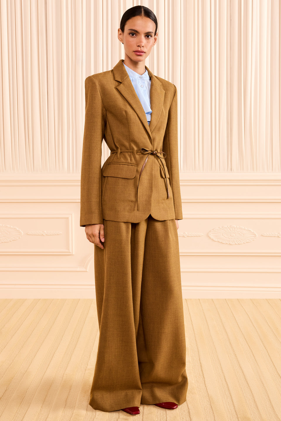 Ochre Melange Recycled Wool Blazer - Full-Length Front View, Styled Look | Ulla Johnson