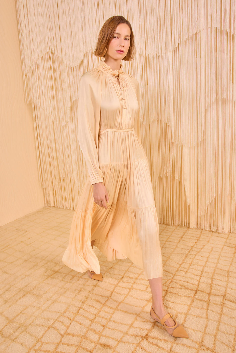 Riley Long Sleeve Midi Dress - Pearlescent