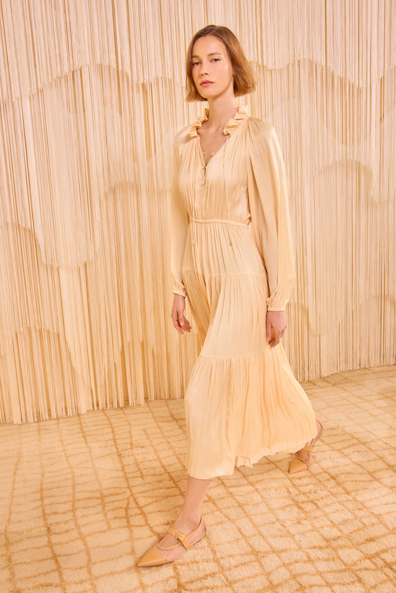 Riley Long Sleeve Midi Dress - Pearlescent