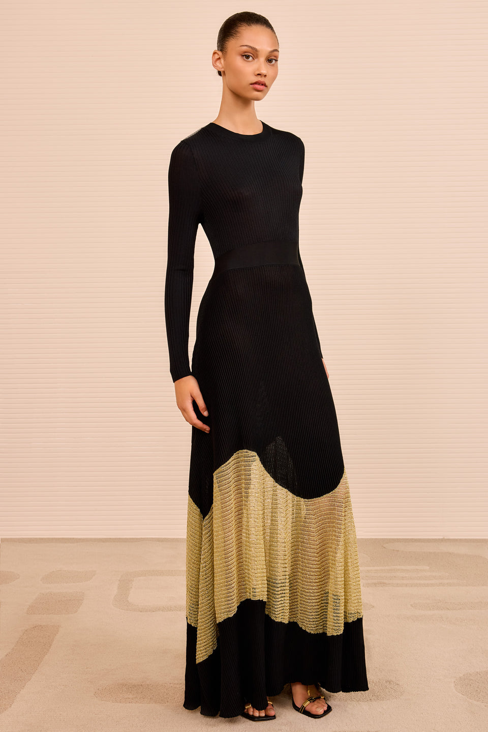 Roanne Long Dress - Gold Noir