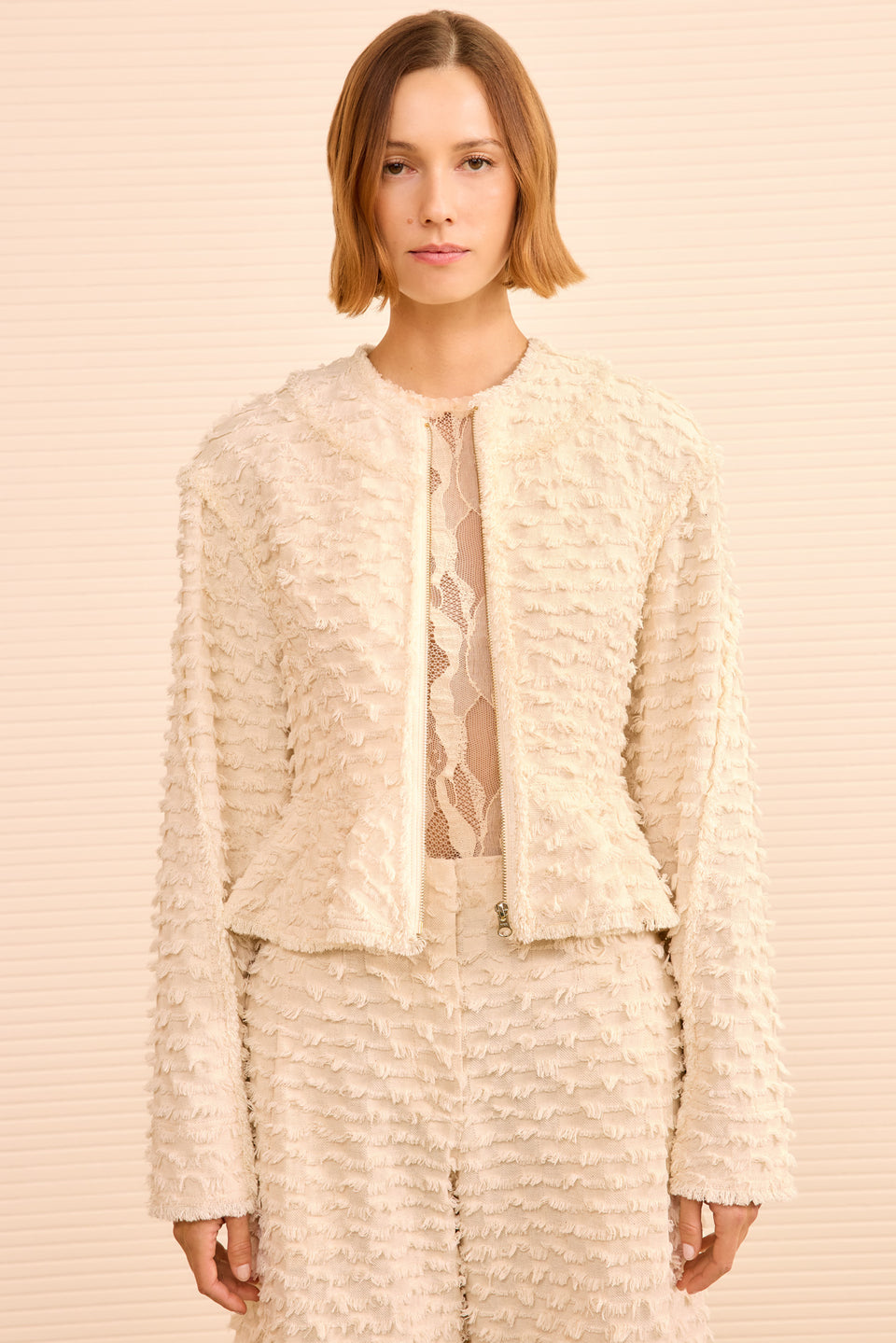 Rosalind Zip Peplum Jacket - Ivory