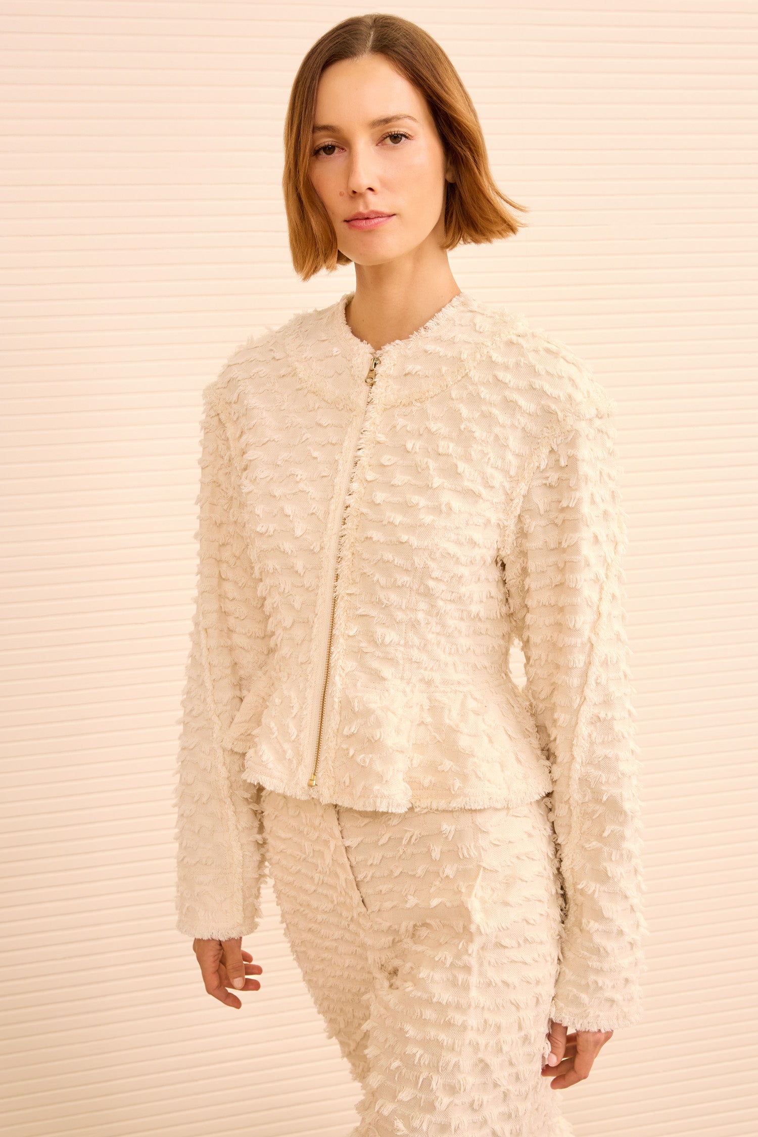 Rosalind Zip Peplum Jacket - Ivory