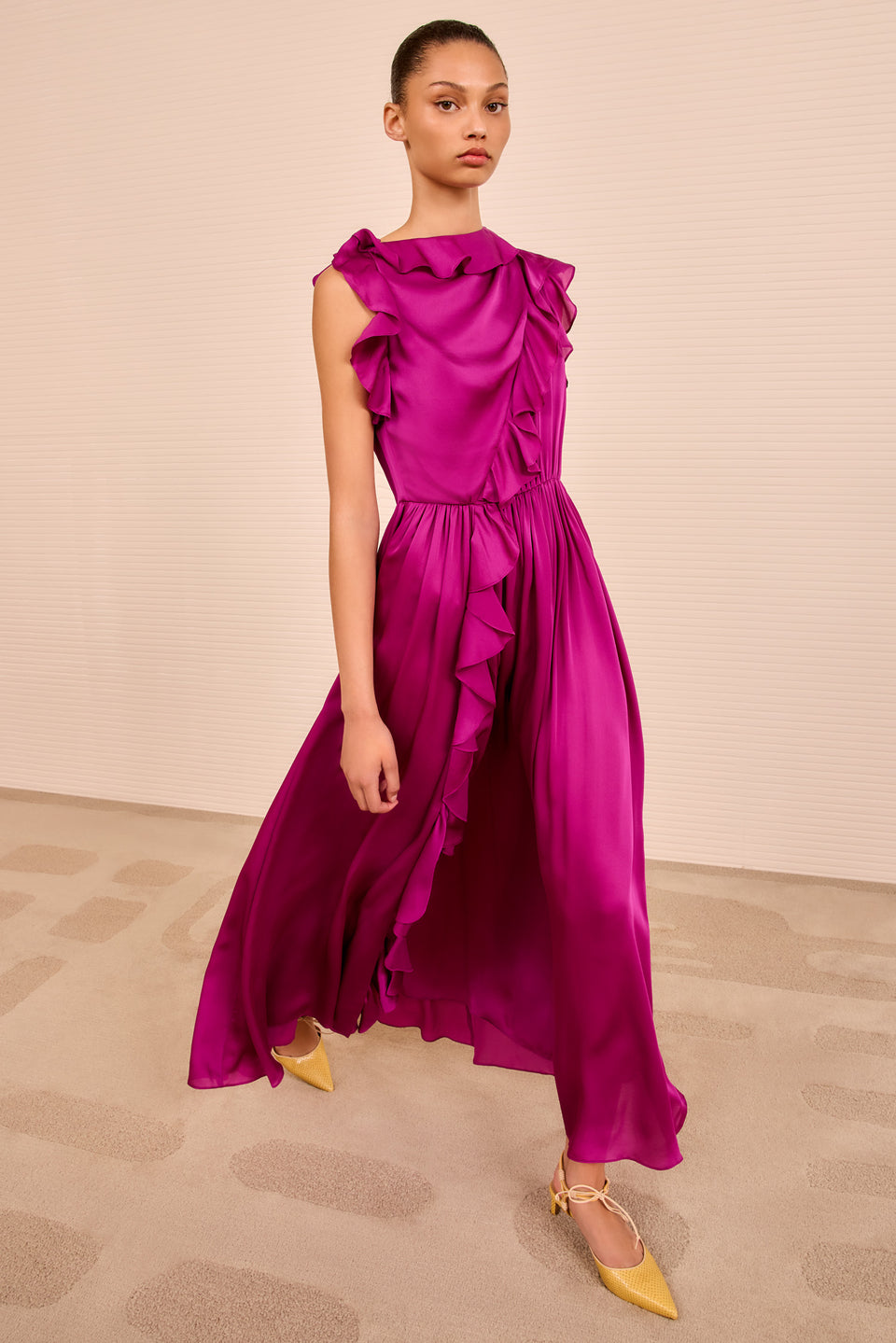 Saanvi Cascading Ruffles Dress - Mulberry