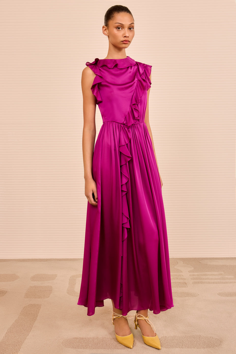 Saanvi Cascading Ruffles Dress - Mulberry