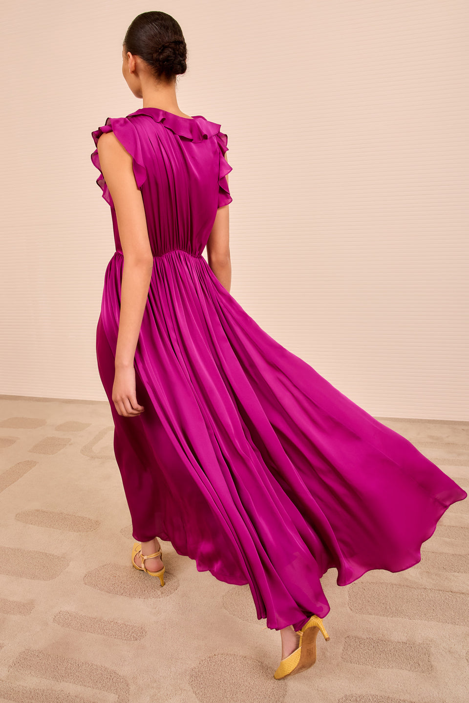 Saanvi Cascading Ruffles Dress - Mulberry