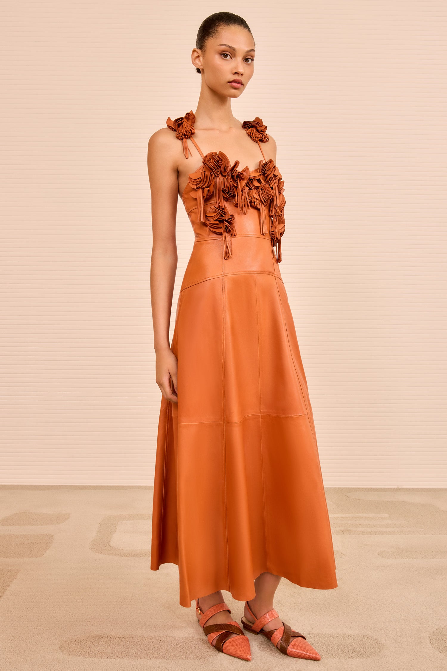 Ulla Johnson Sabrina Floral Applique Leather Dress - Sienna