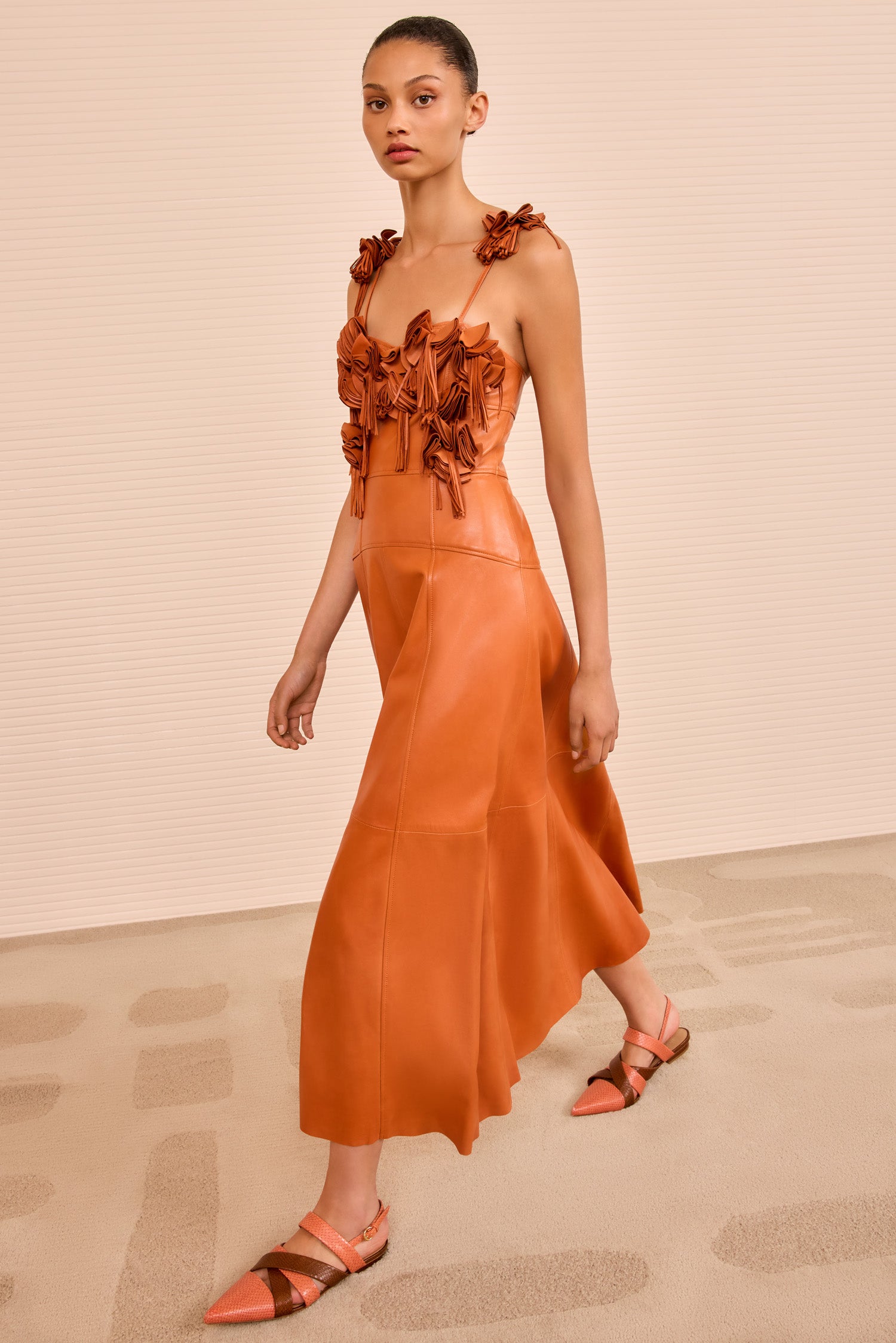 Ulla Johnson Sabrina Floral Applique Leather Dress - Sienna