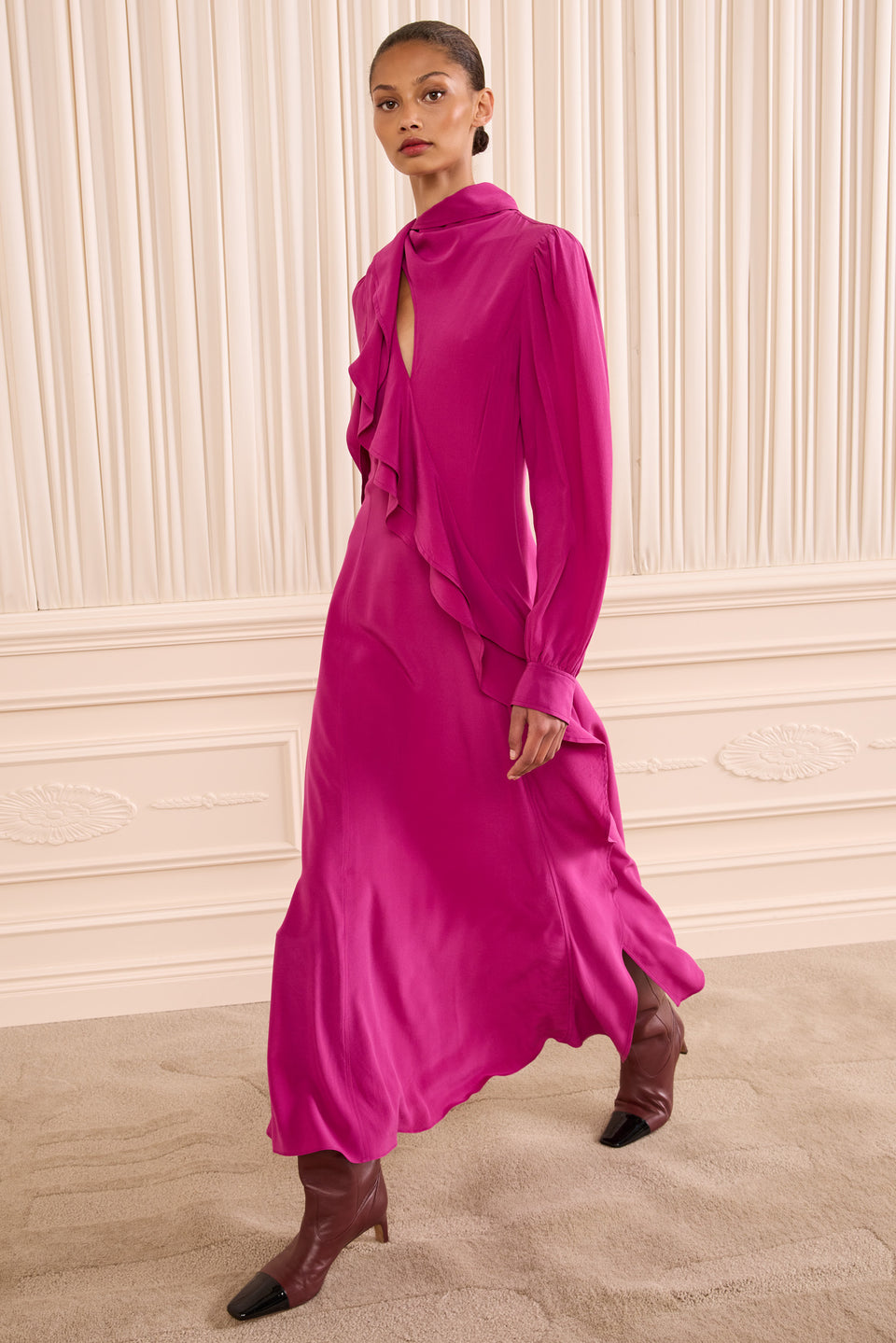 Sabrina Long Sleeve Silk Dress - Orchid