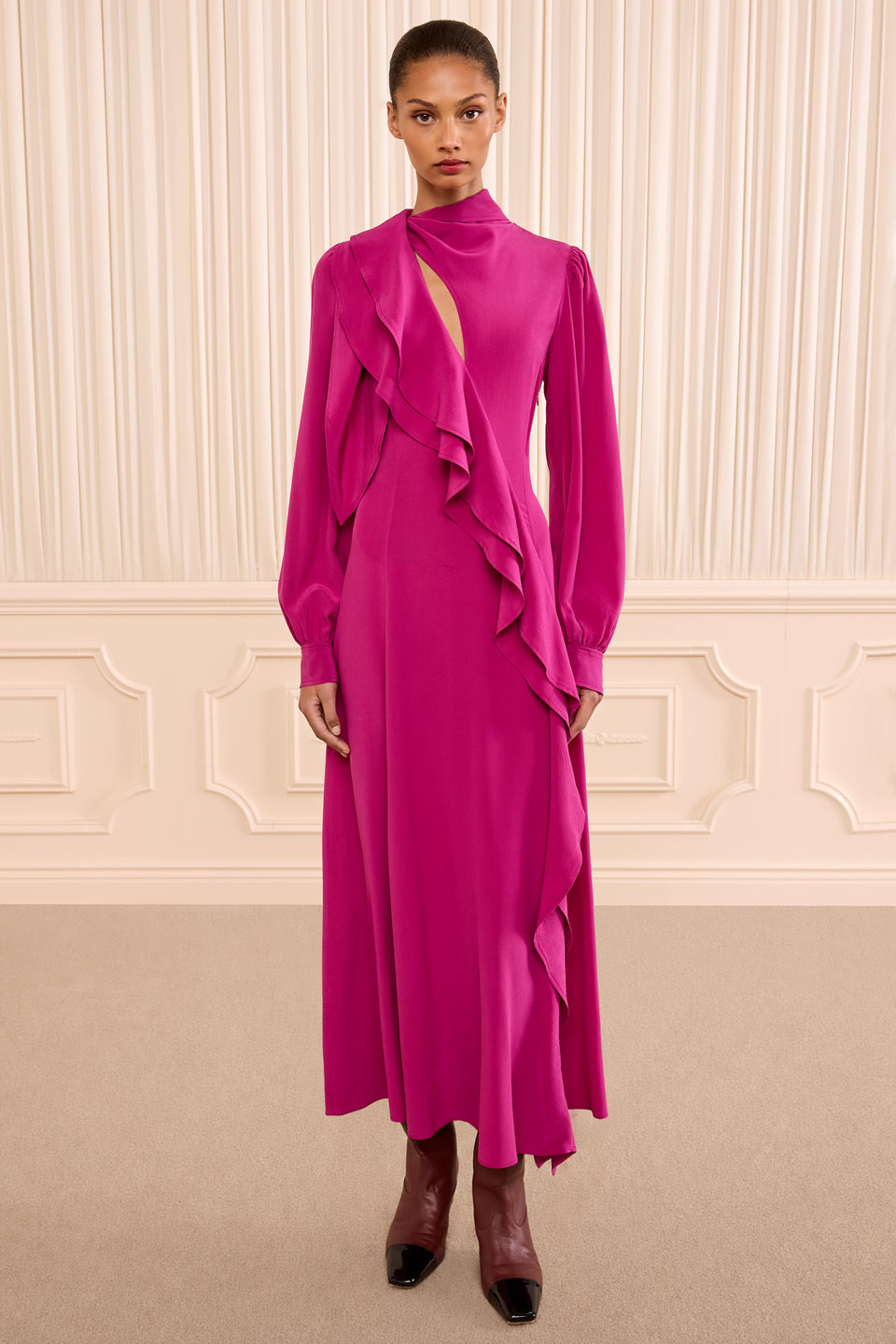 Sabrina Long Sleeve Silk Dress - Orchid