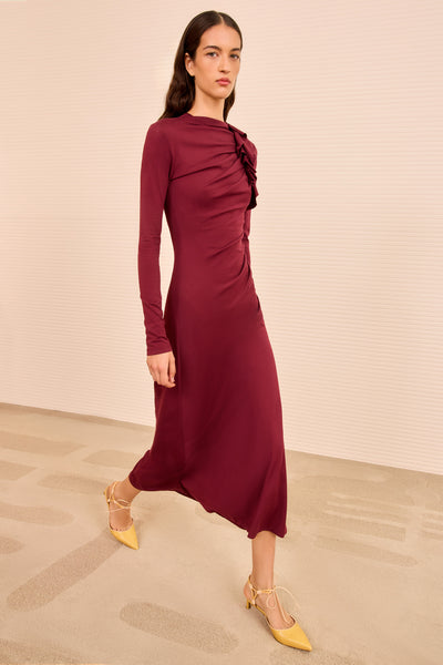 long sleeve maroon midi dress Ulla Johnson