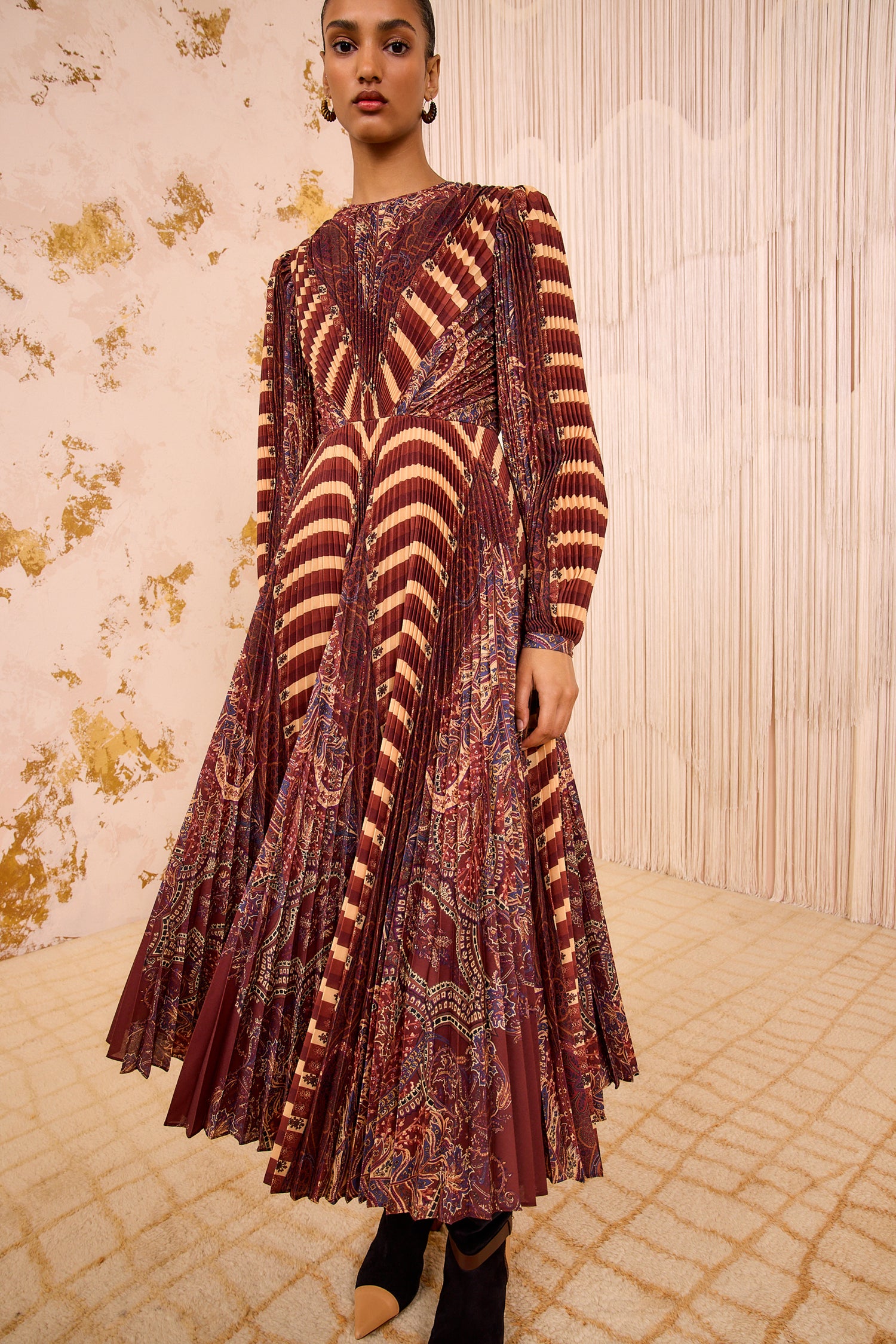 Sarai Pleated Long Sleeve Long Dress - Topaz