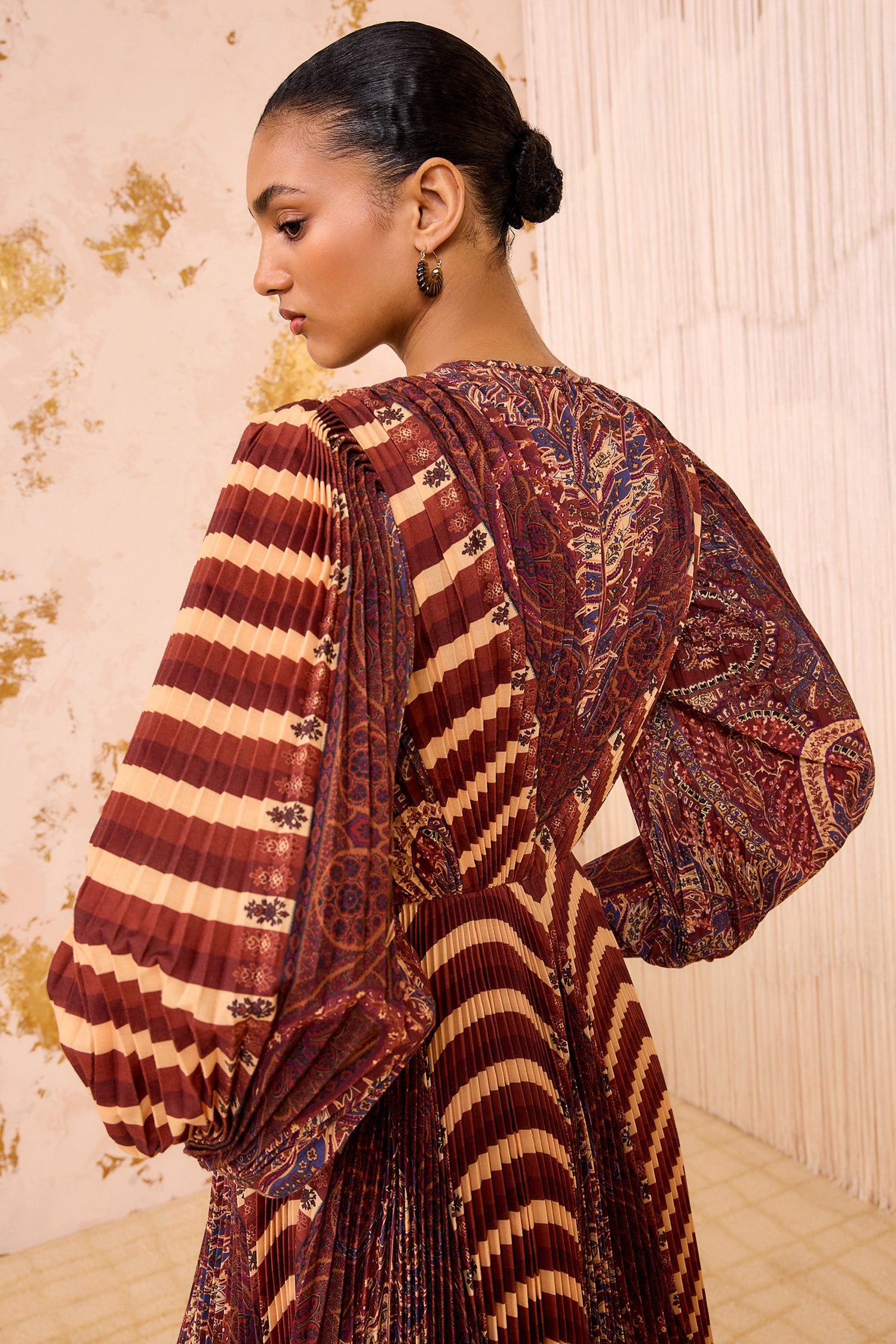 Sarai Pleated Long Sleeve Long Dress - Topaz
