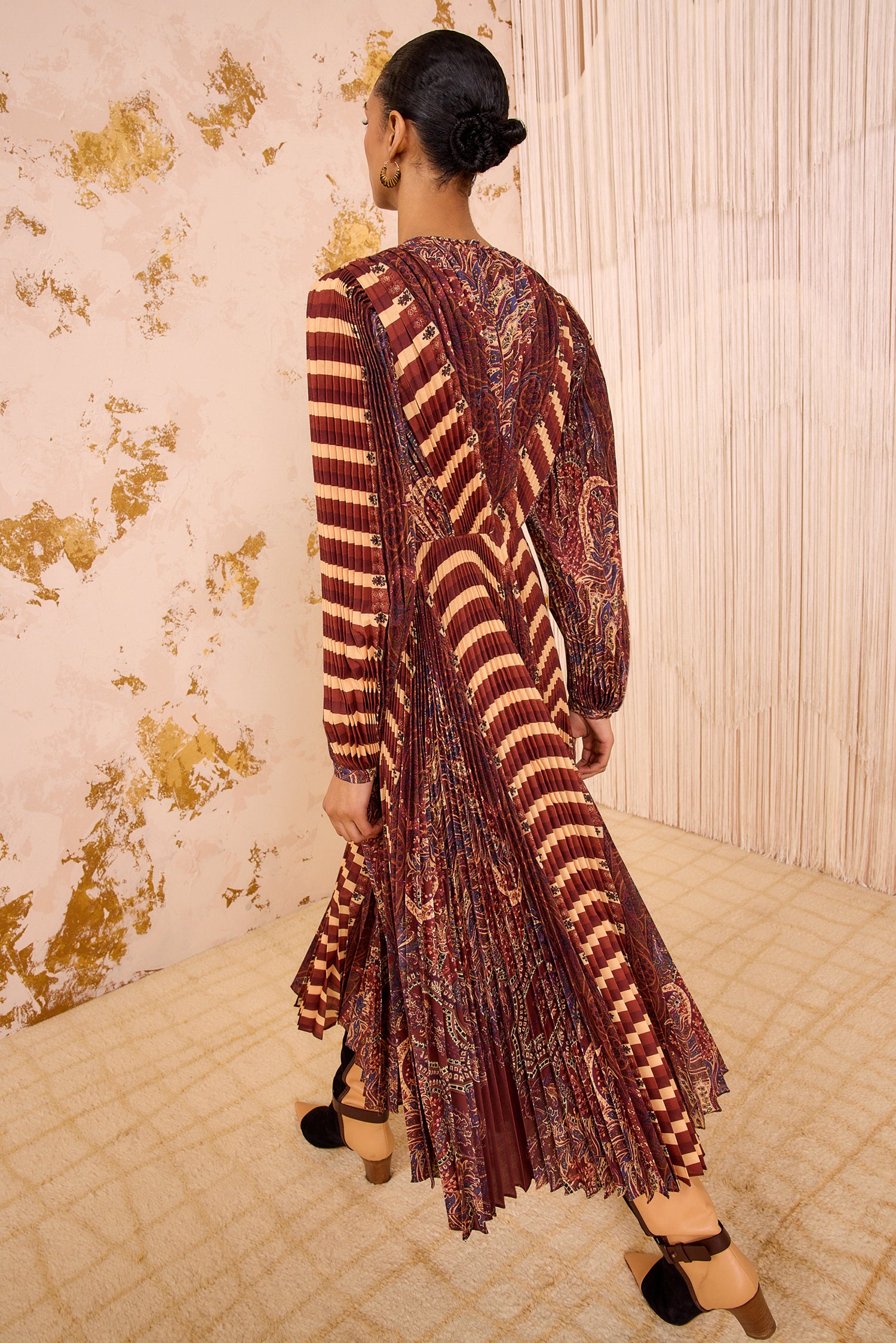 Sarai Pleated Long Sleeve Long Dress - Topaz