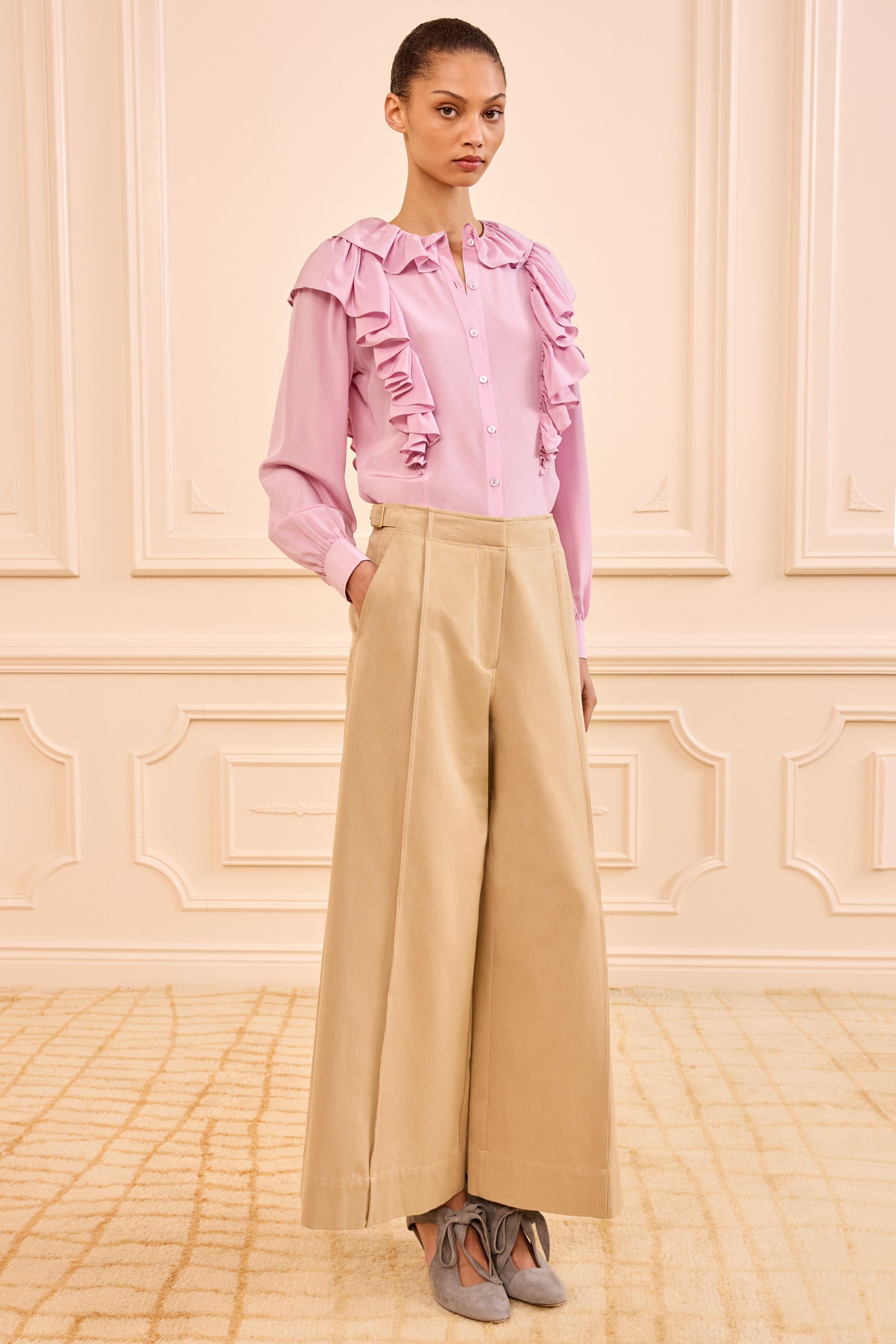 Sascha Cropped Trouser - Sahara Khaki Wide Leg Cotton Pants - Ulla