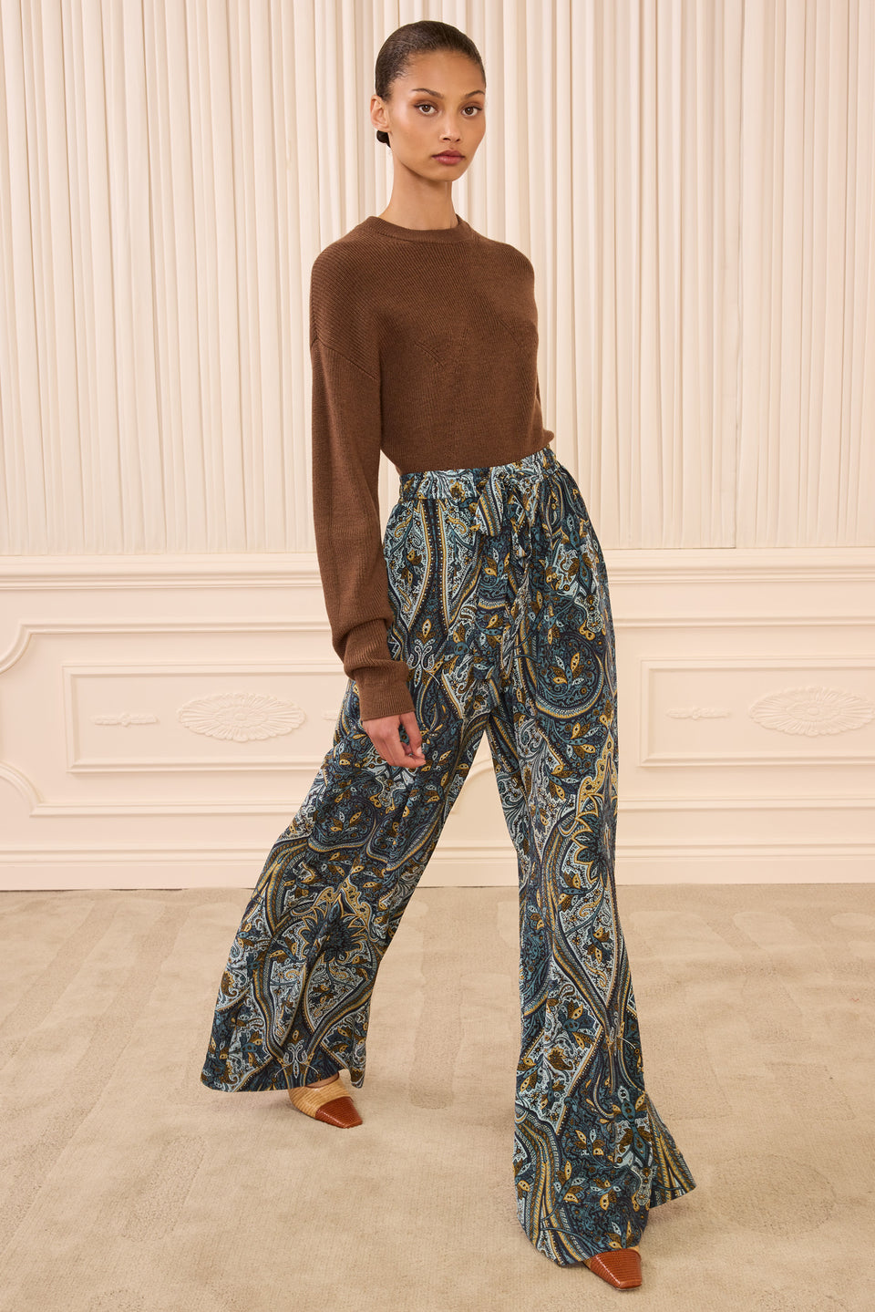 Sawyer Wide Leg Silk Pant - Prussian