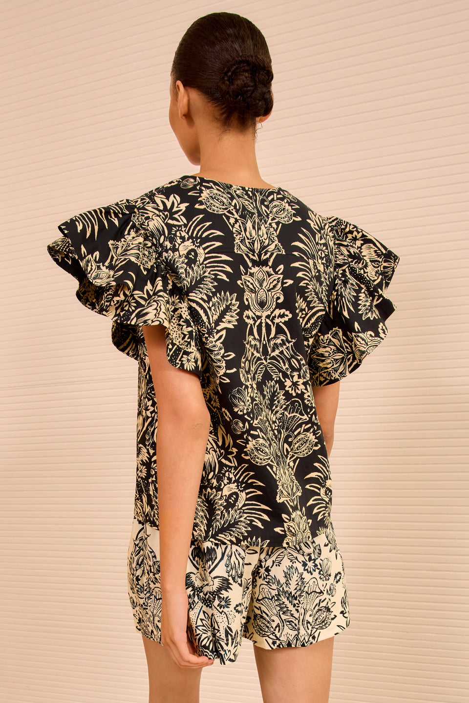 Severine Flutter Sleeve Top - Noir Flora