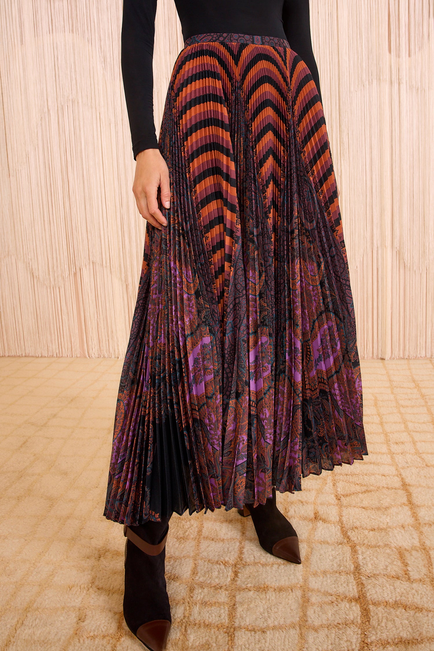 Shayna High Waist Pleated Midi Skirt - Amethyst