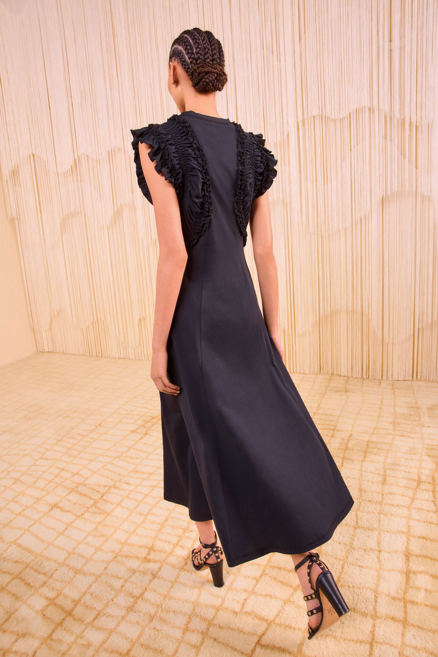 Ulla Johnson Shiva Sleeveless Ruffled Midi Dress - Noir