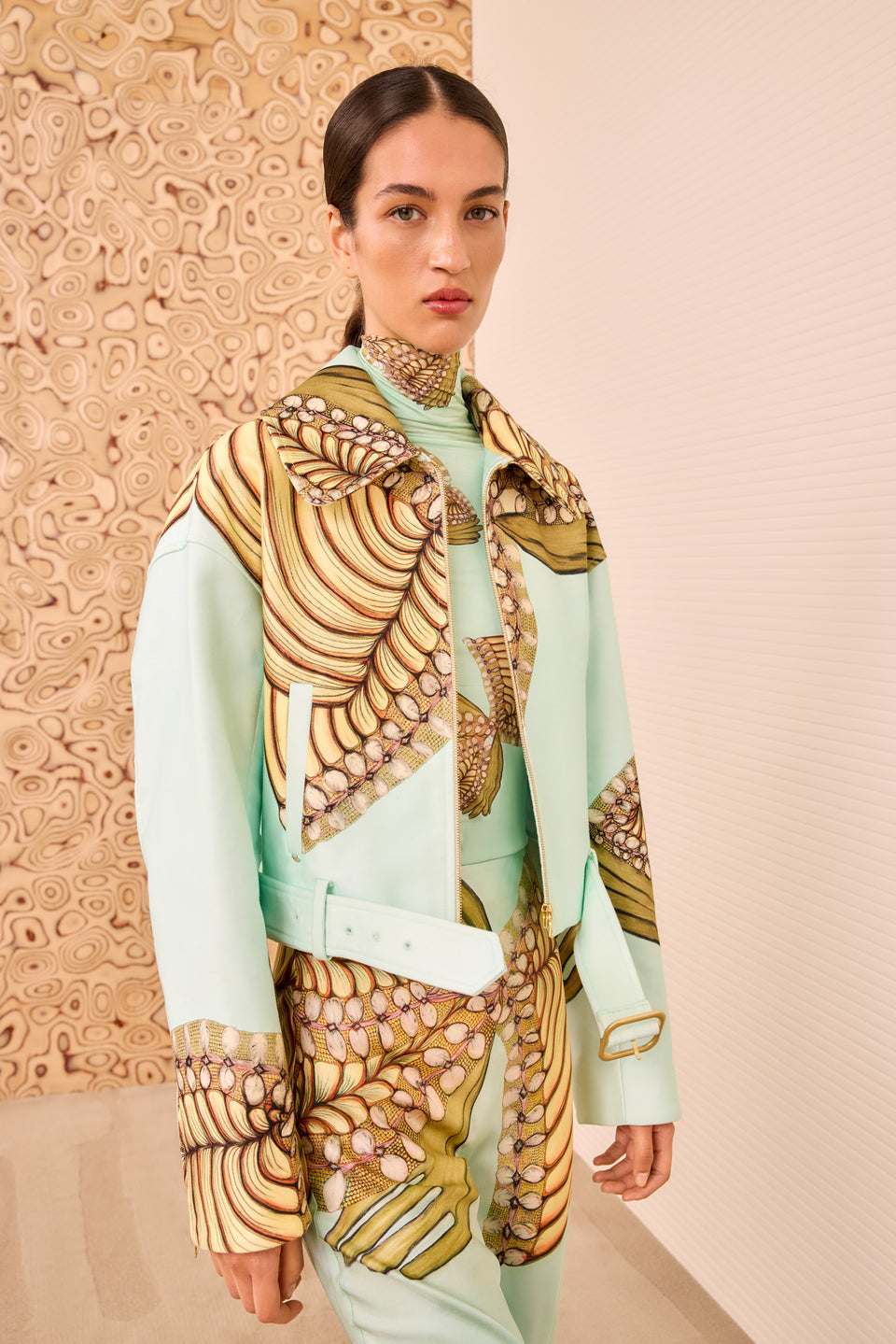 Signal Cropped Belted Jacket - Water Blossoms