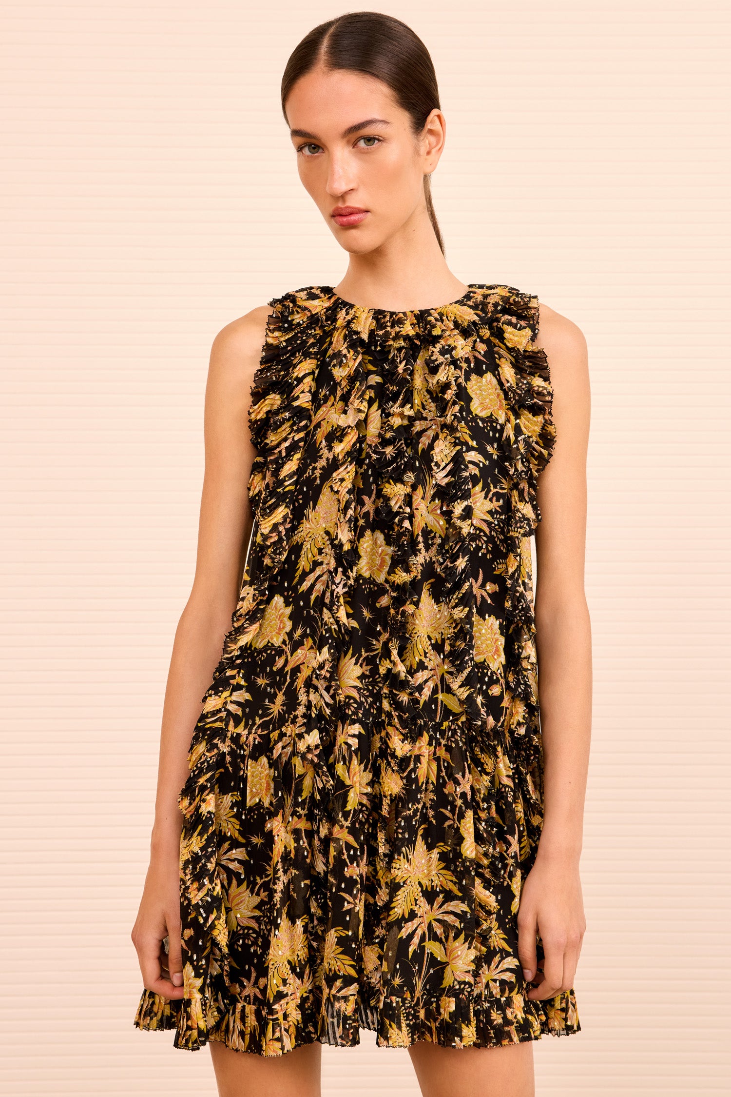 Signe Cascading Ruffle Mini Dress - Forsythia