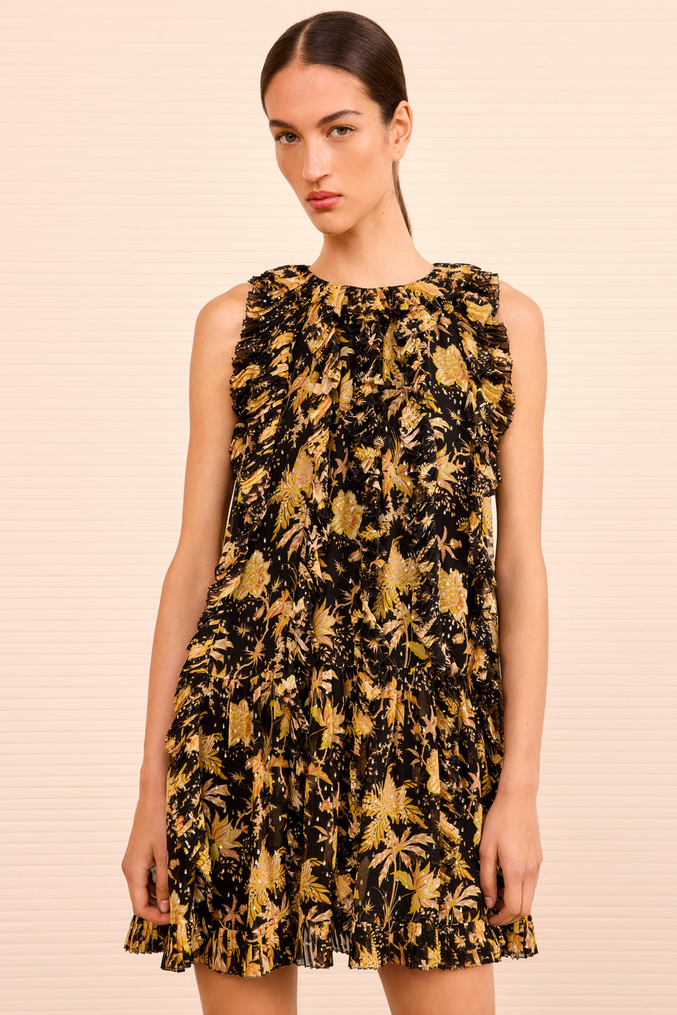 Signe Cascading Ruffle Mini Dress - Forsythia