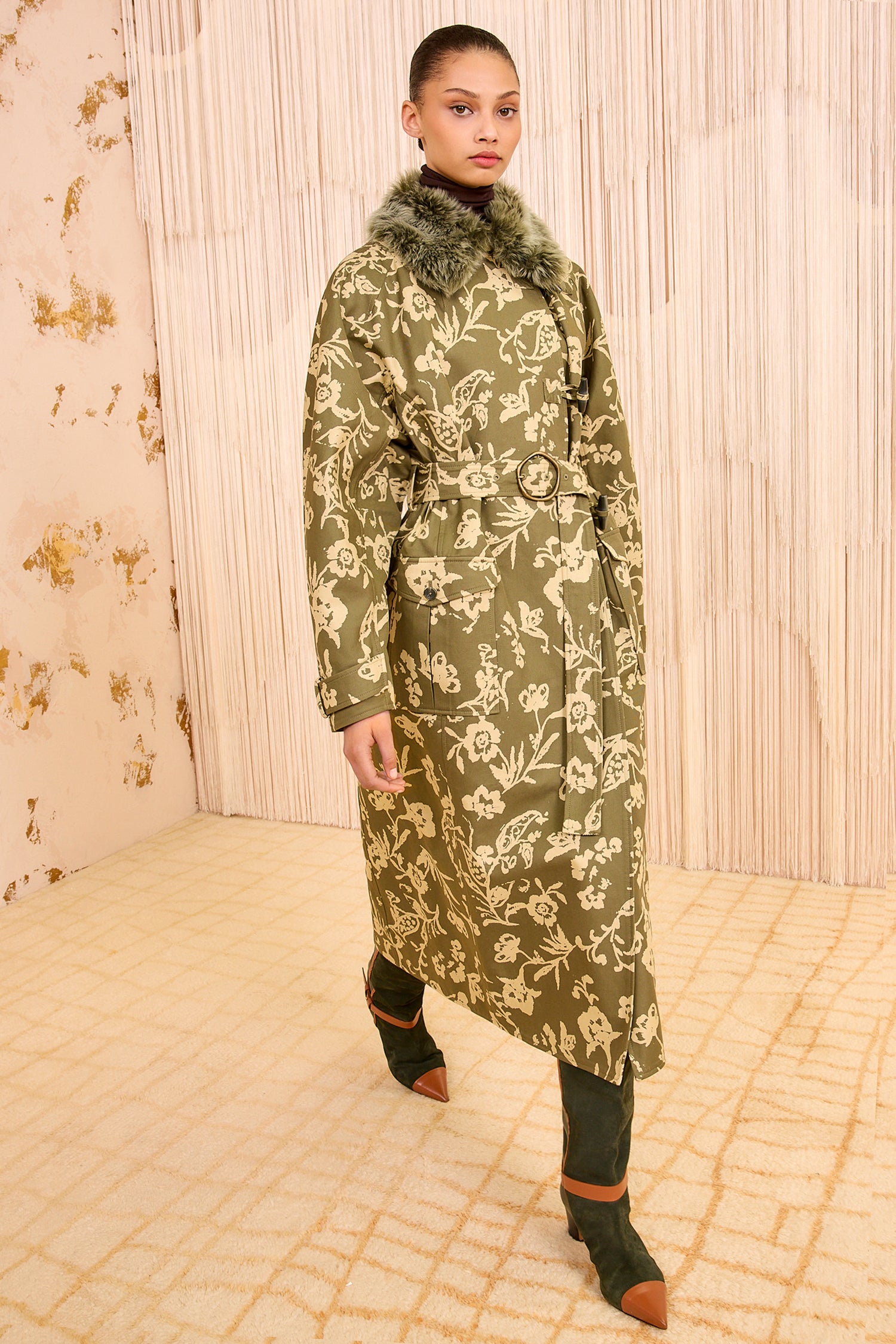 Sigrid Trench Coat with Removeable Collar - Viridescent