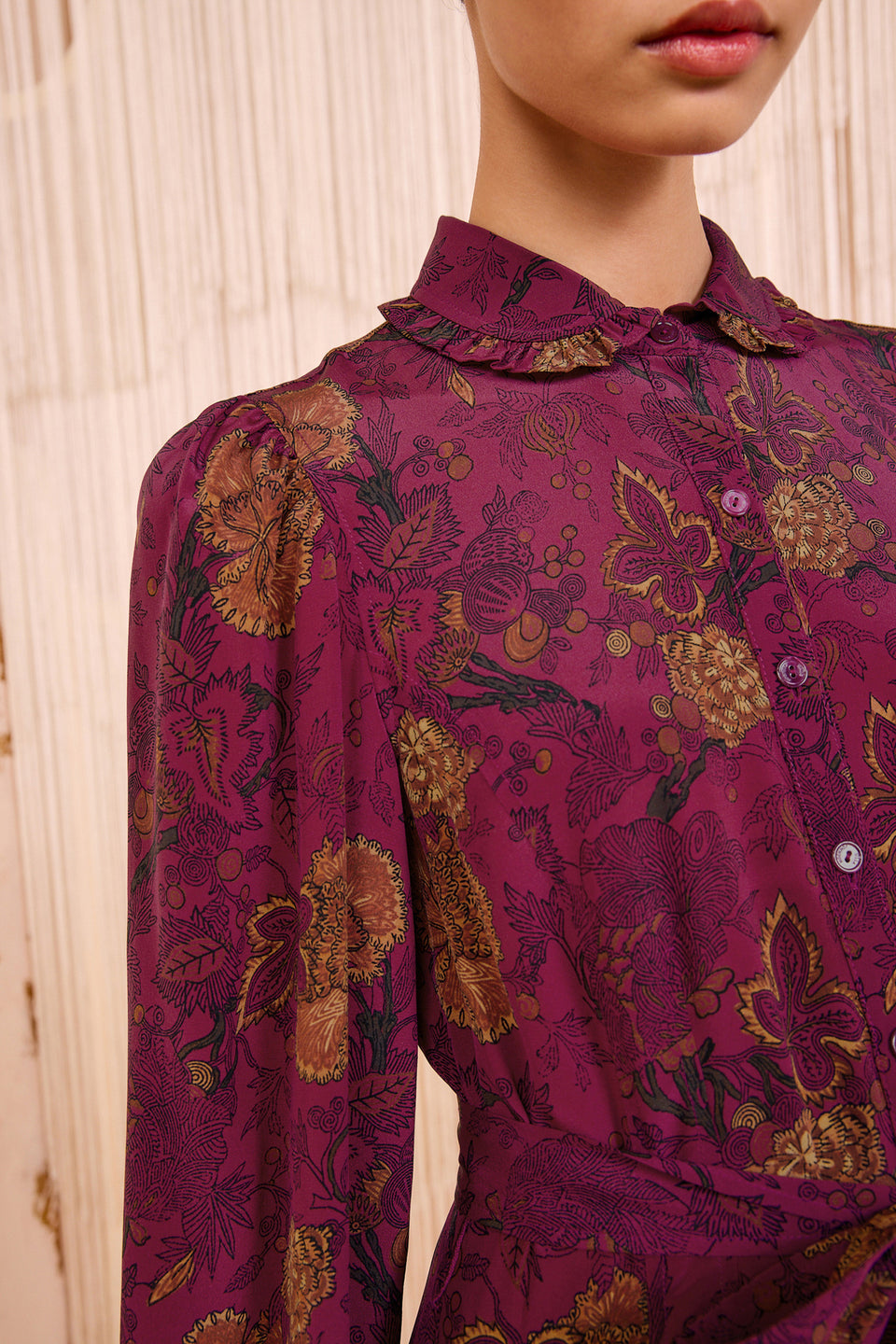 Simona Silk Long Sleeve Mini Dress - Peony