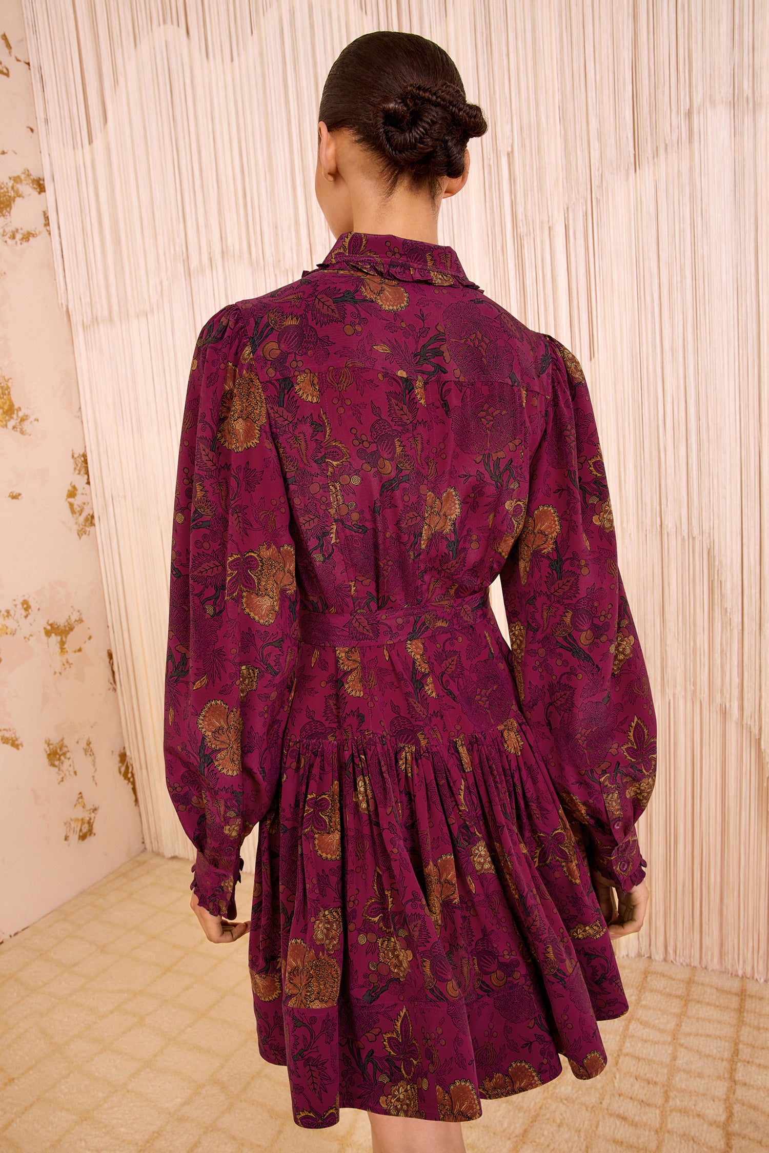 Ulla Johnson Simona Silk Long Sleeve Mini Dress - Peony