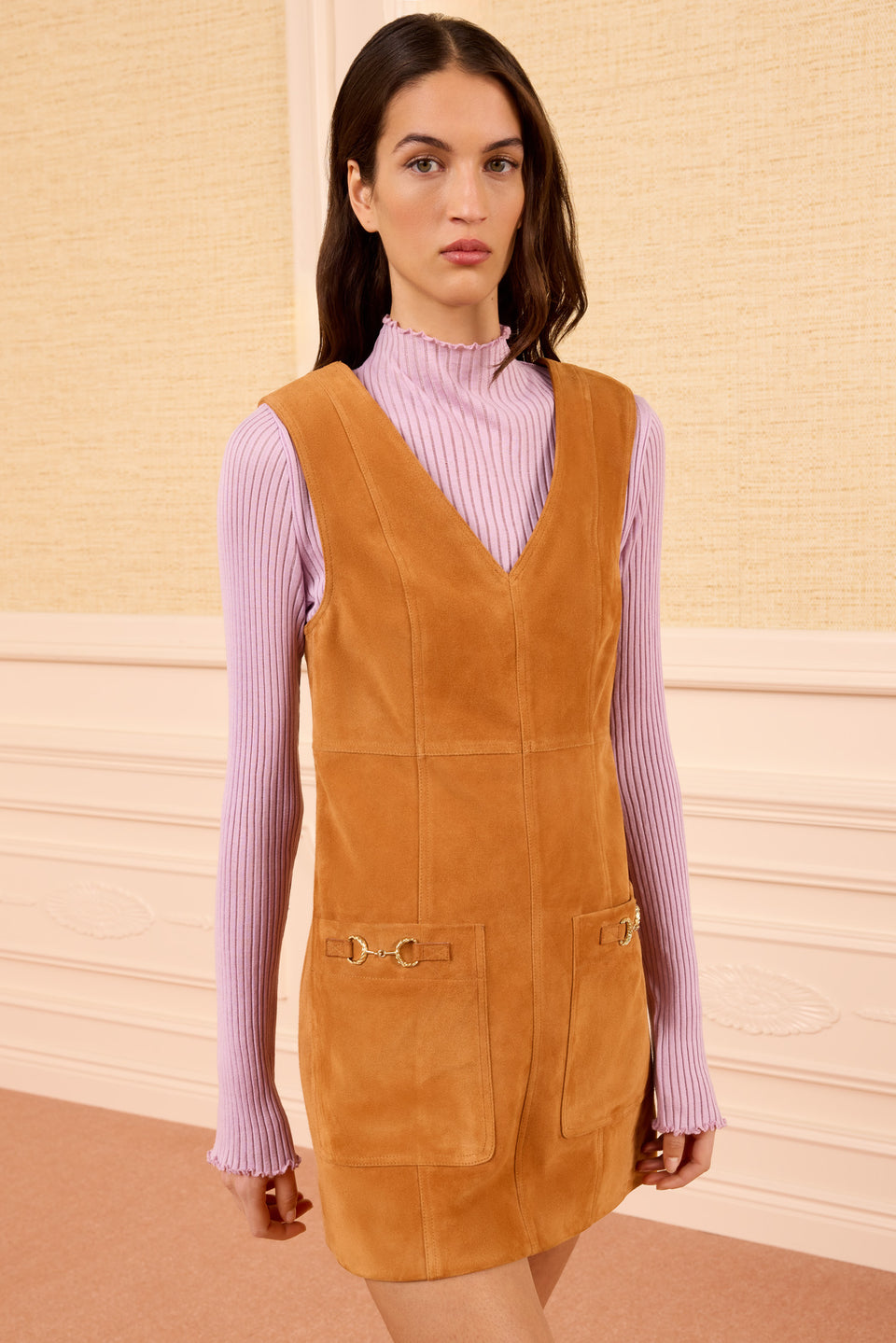 Sloane Suede Mini Dress - Cognac