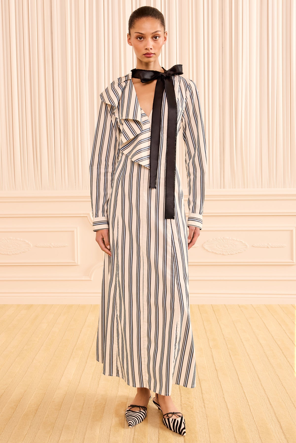 Sofia Dress w/ Removable Tie - Ecru Stripe