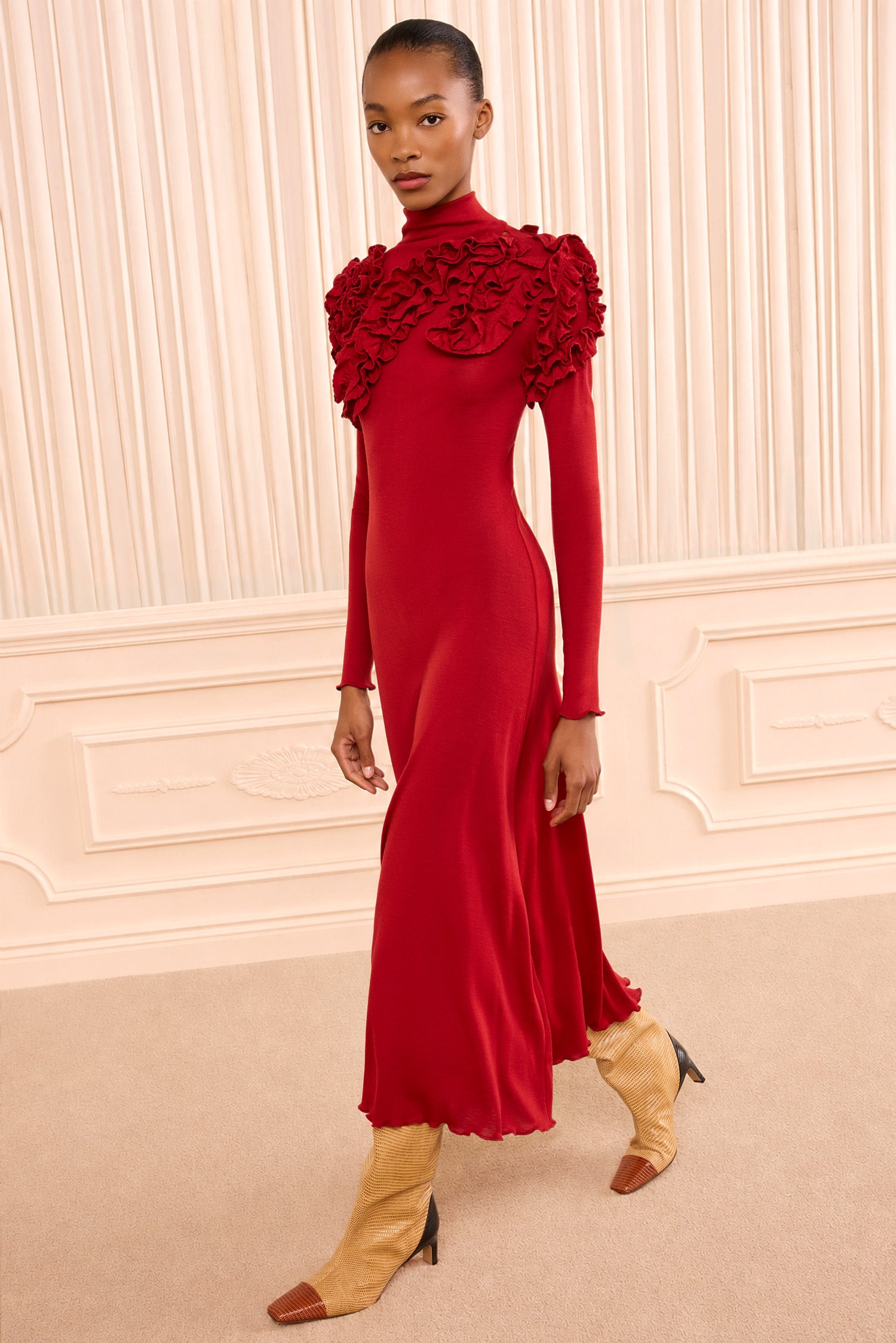Solene Long Sleeve Jersey Dress - Claret