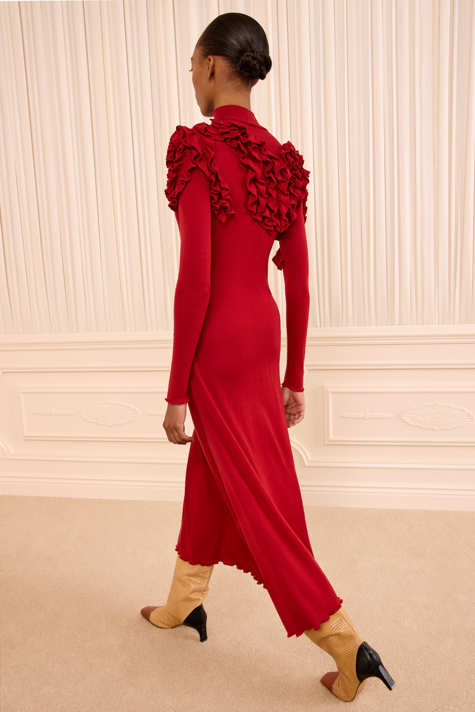 Solene Long Sleeve Jersey Dress - Claret