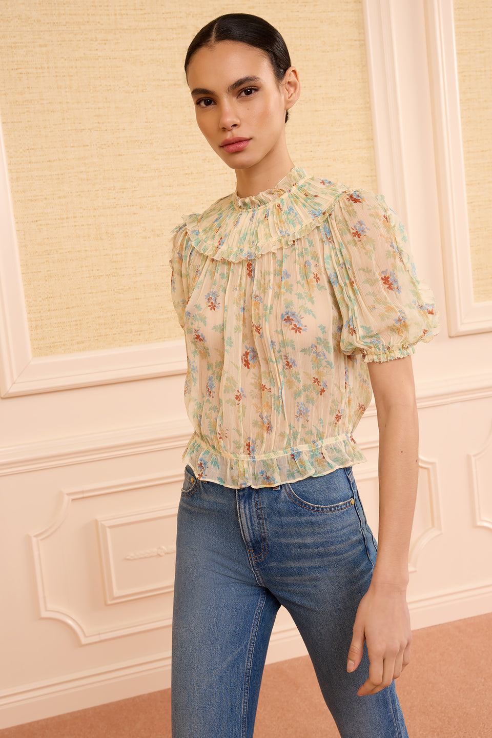 Solenne SS Silk Top - Moon Petal