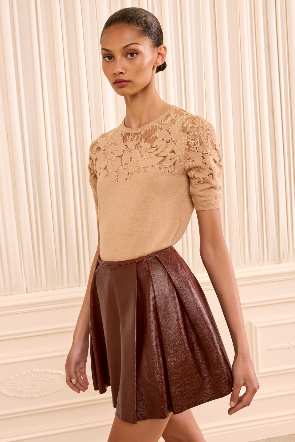 Sophie Leather Mini Skirt - Cognac
