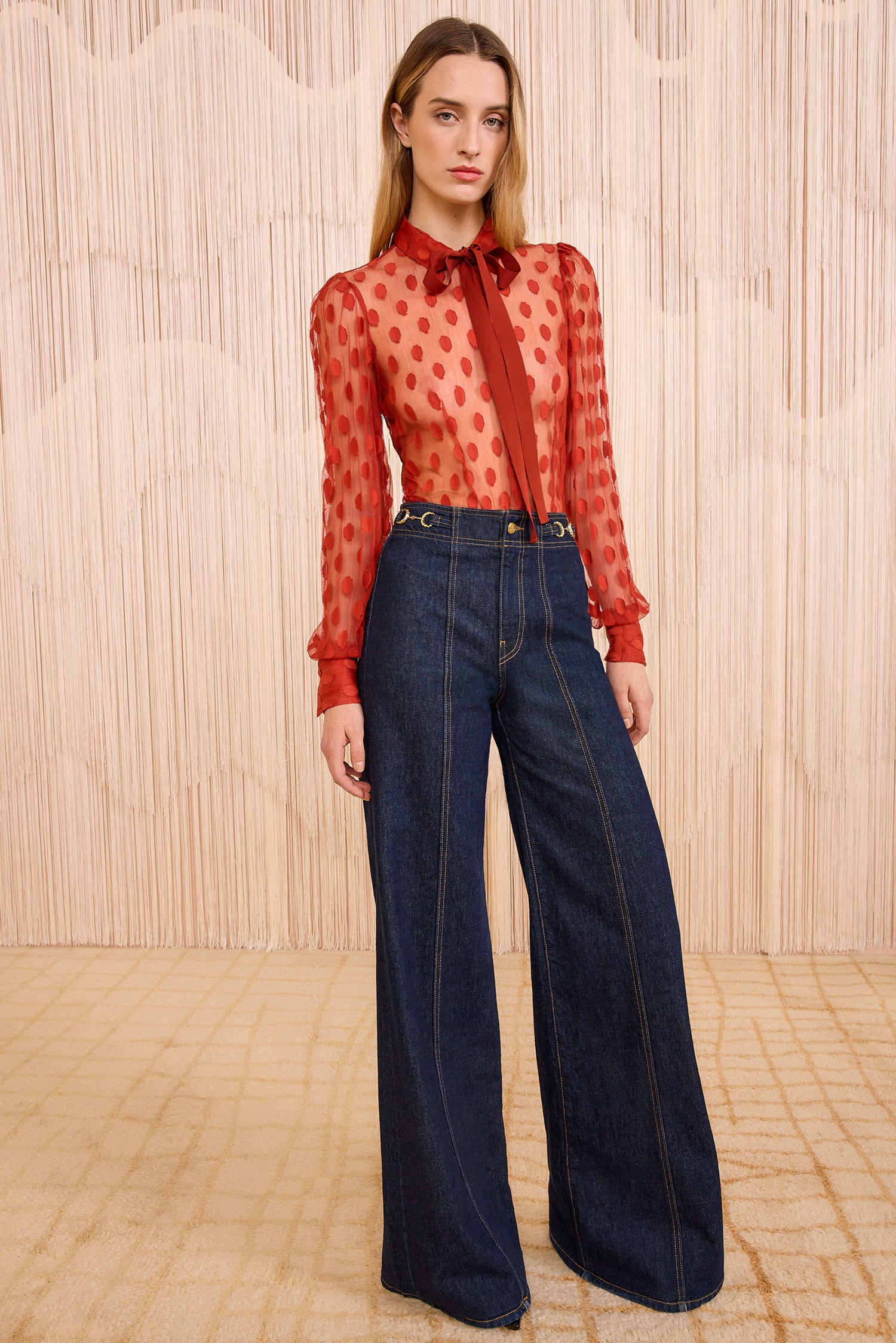 Soraya Lace Neck&ndash;Tie Blouse - Ruby