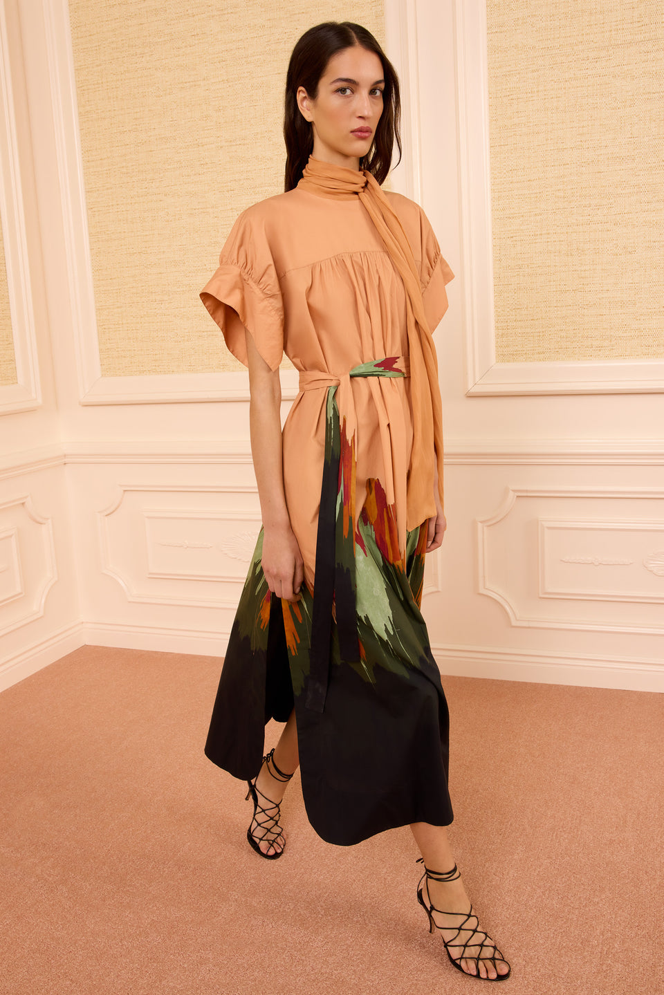 Studio SS Cotton Dress with Chiffon Tie - Agate