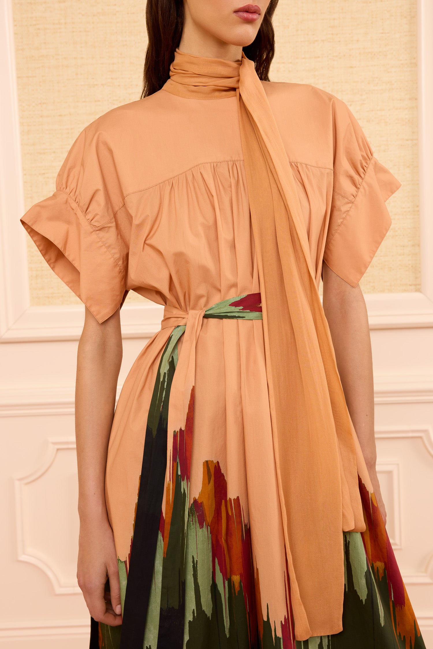 Studio SS Cotton Dress with Chiffon Tie - Agate