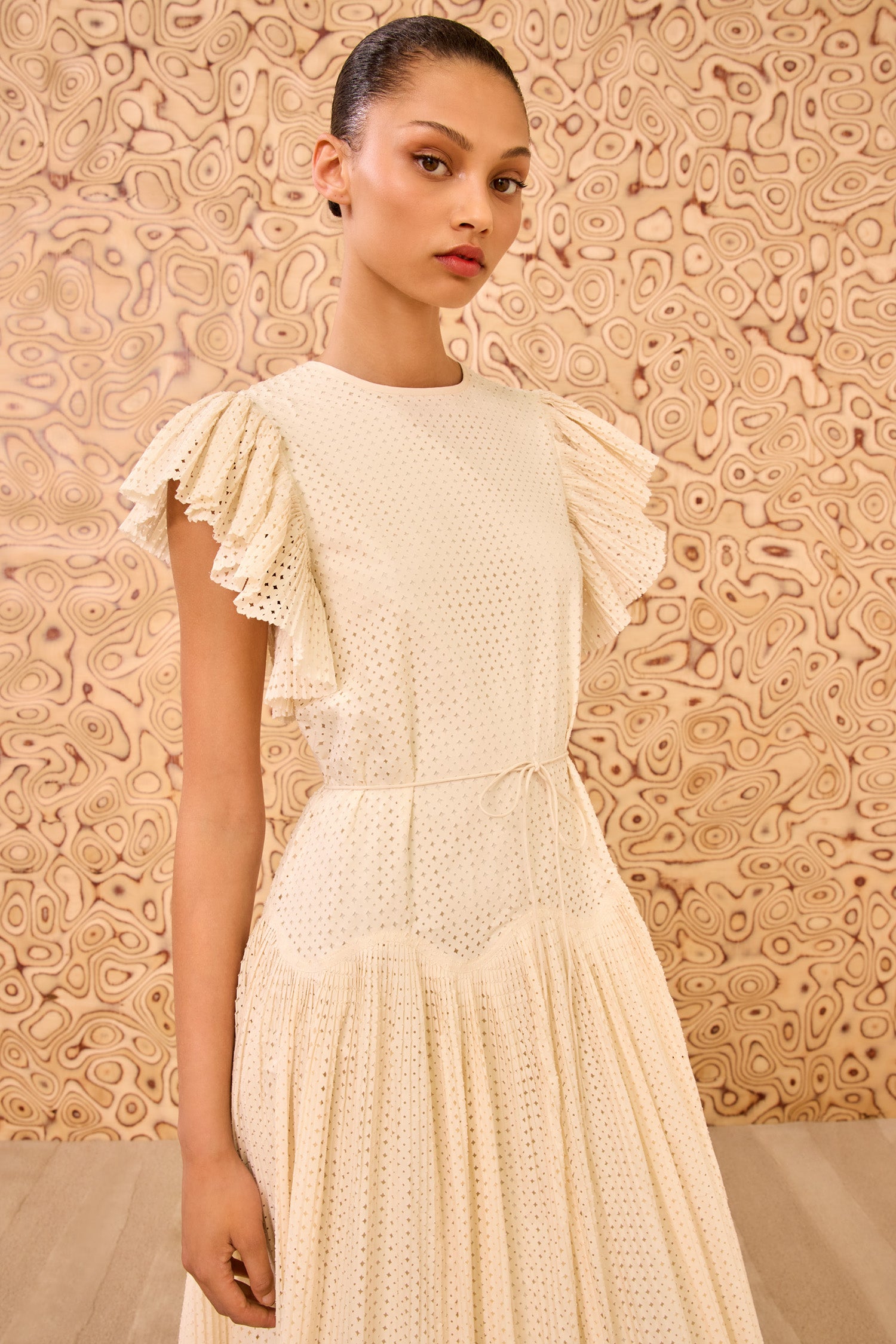 Sylvaine Flutter Sleeve Midi Dress - Cowrie