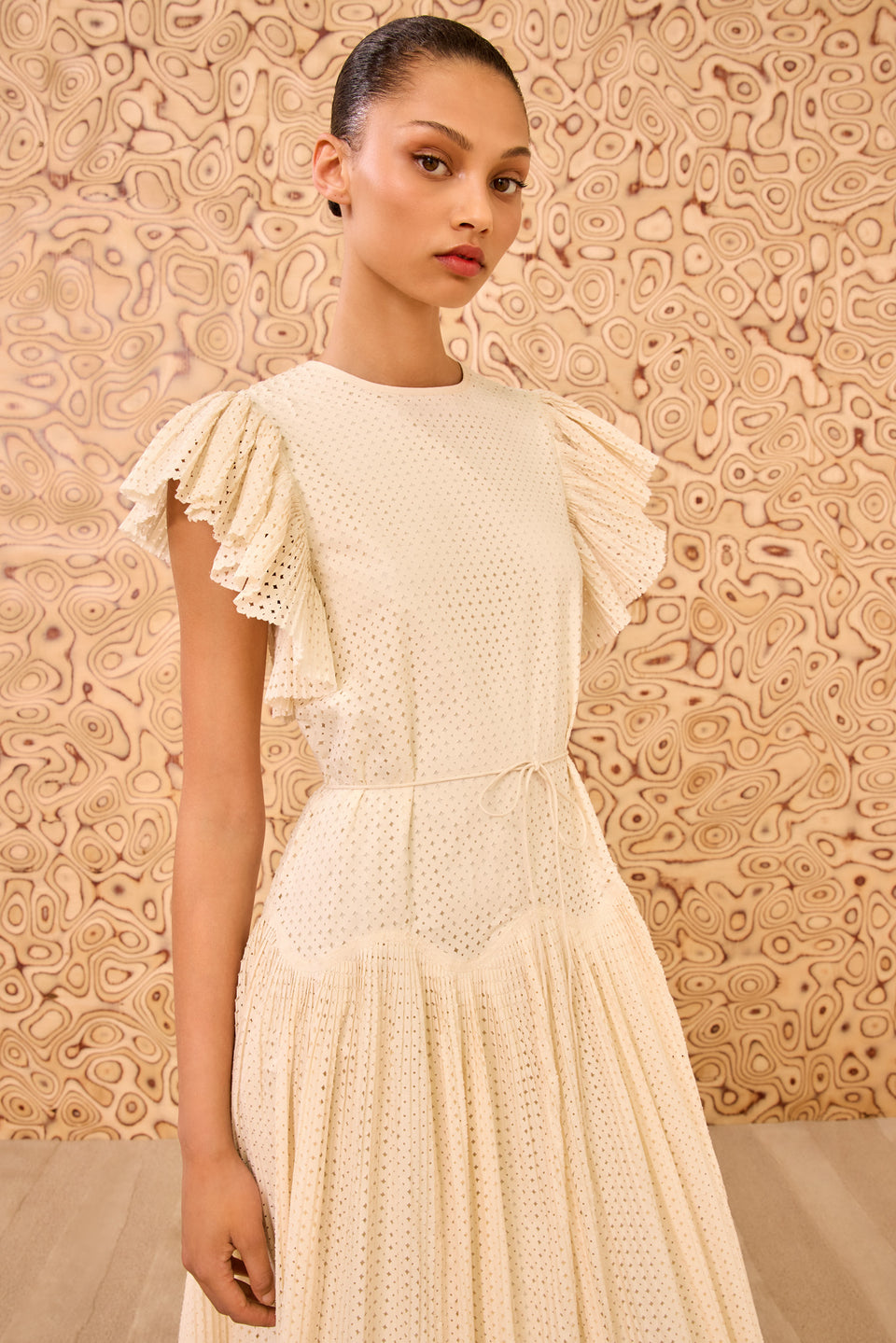 Sylvaine Flutter Sleeve Midi Dress - Cowrie