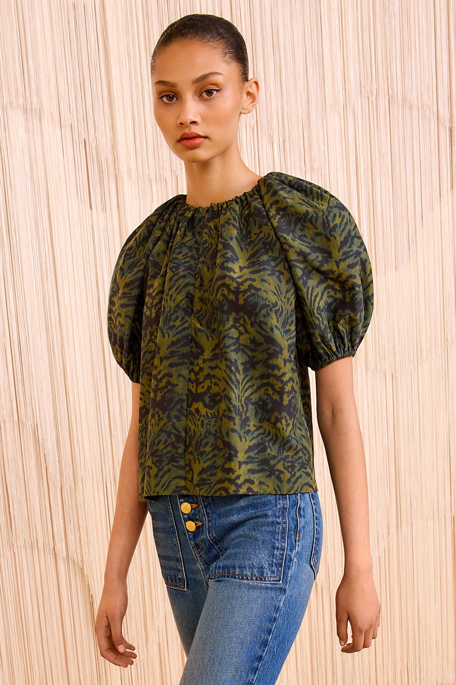 Talie Silk Short Sleeve Blouse - Desert Jasper