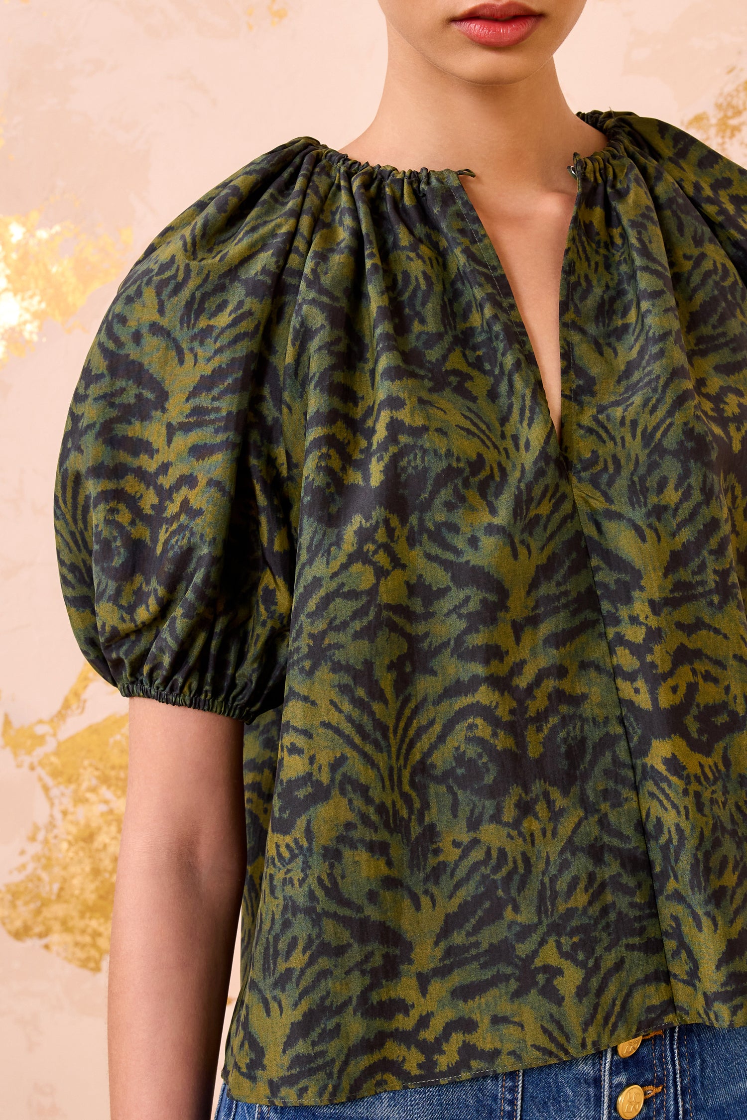 Ulla Johnson Talie Silk Short Sleeve Blouse - Desert Jasper